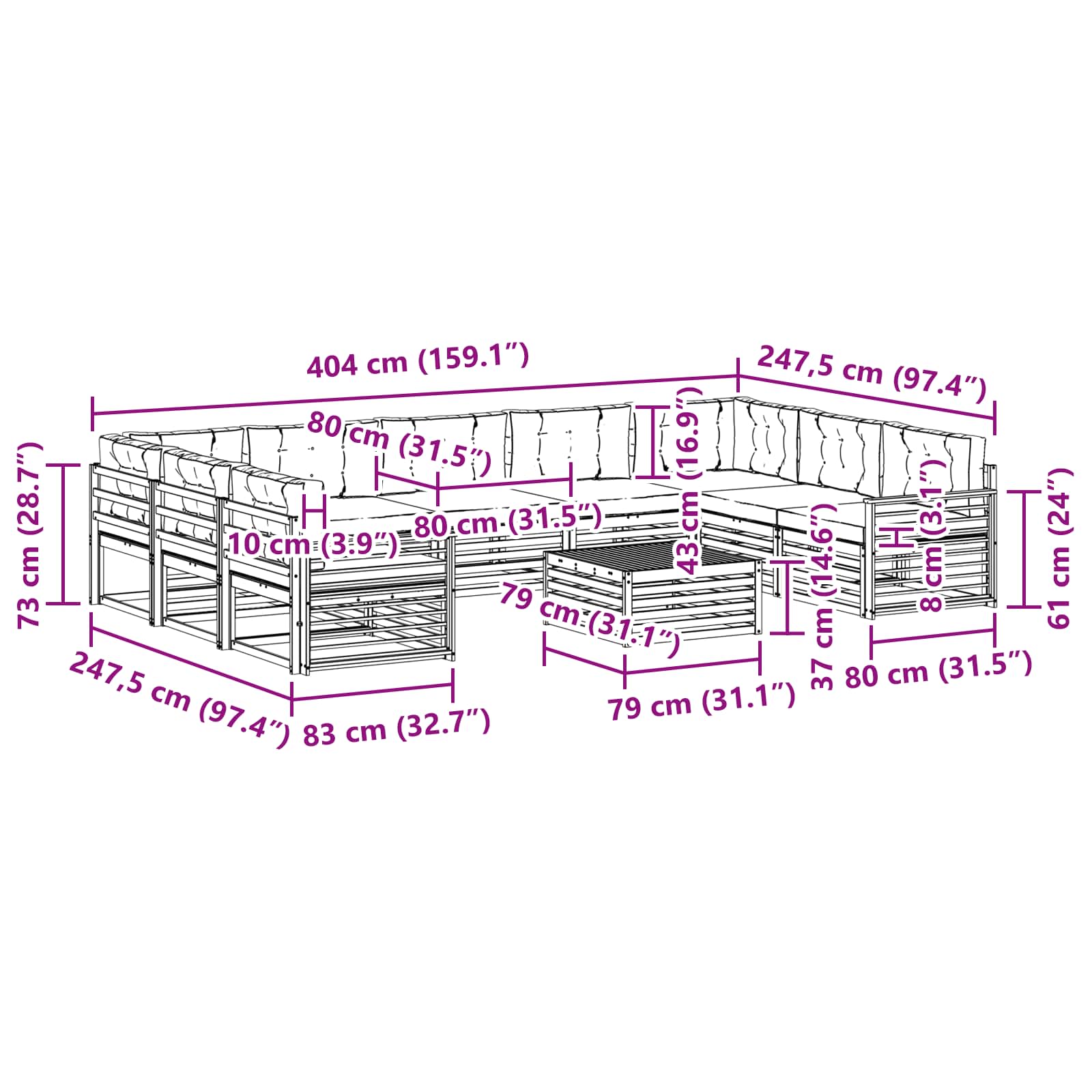 Set vanjskih sofa 10 pcs Bijela i antracit Čvrsto drvo akacije