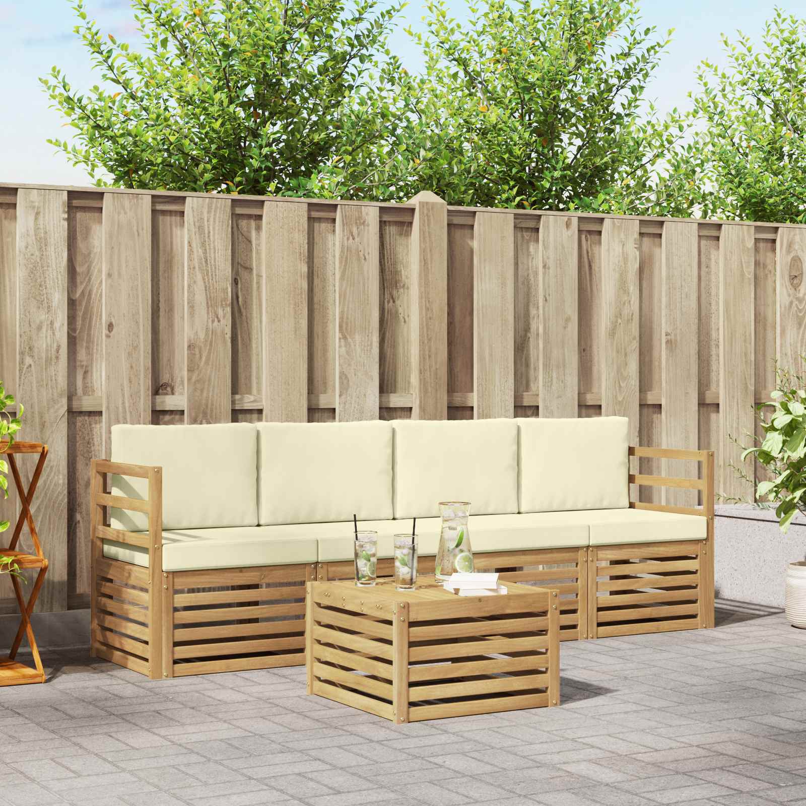 Set vanjskih sofa s jastukom 5 pcs Bijela i krem Poliester
