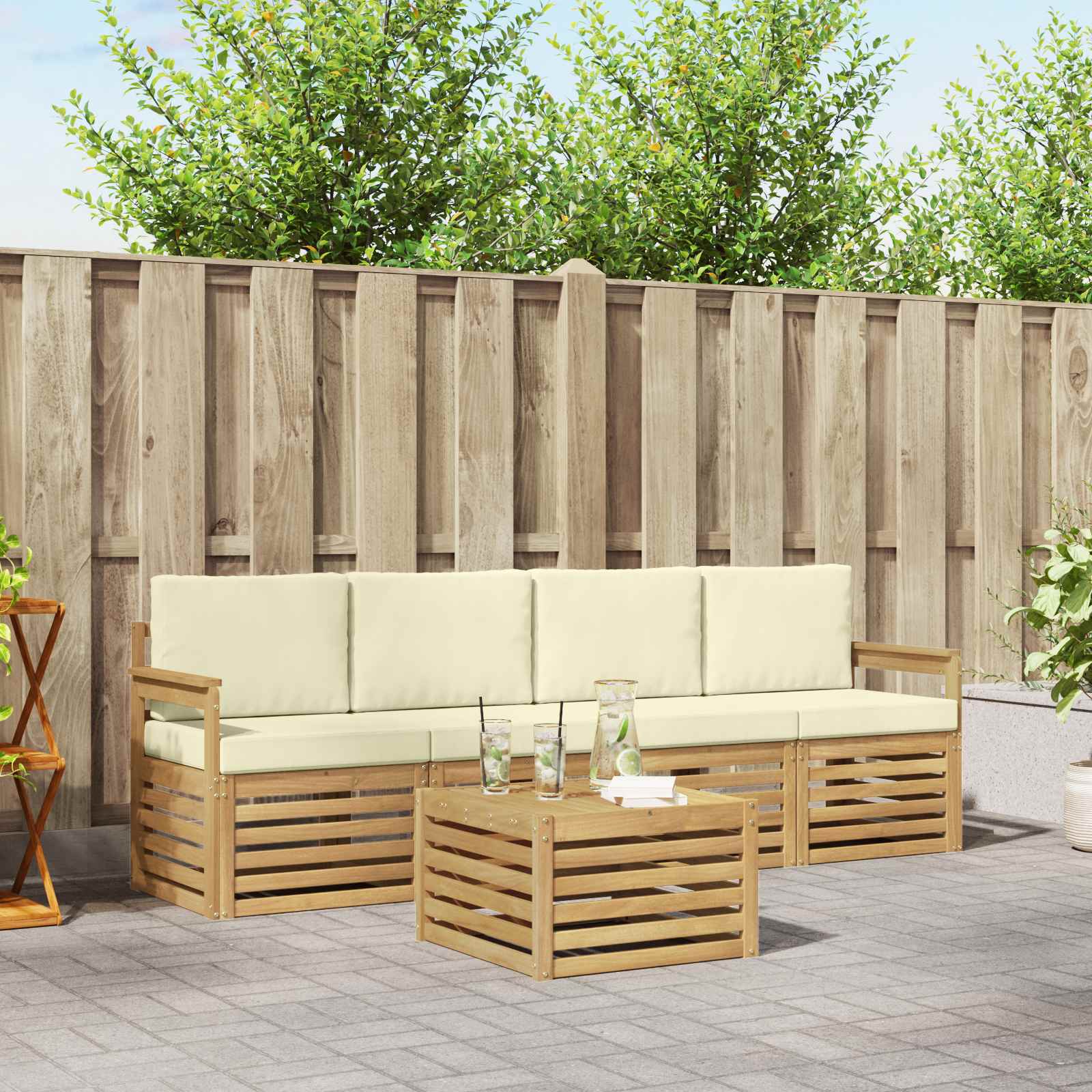 Set vanjskih sofa s jastukom 5 pcs Bijela i krem Poliester