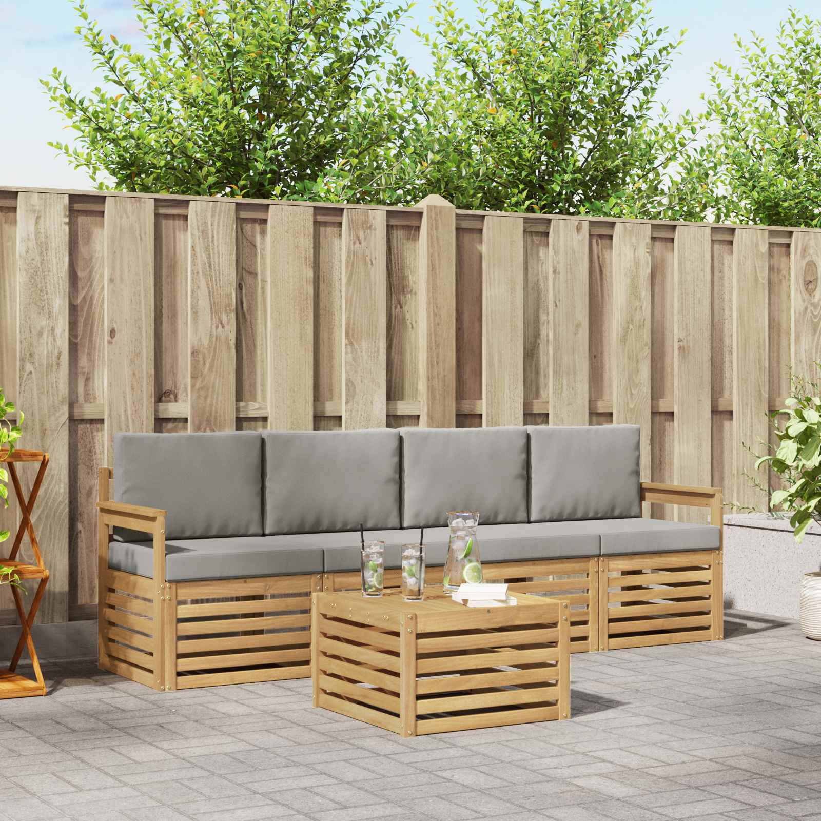 Set vanjskih sofa 5 pcs Bijela i svjetlosiva Poliester