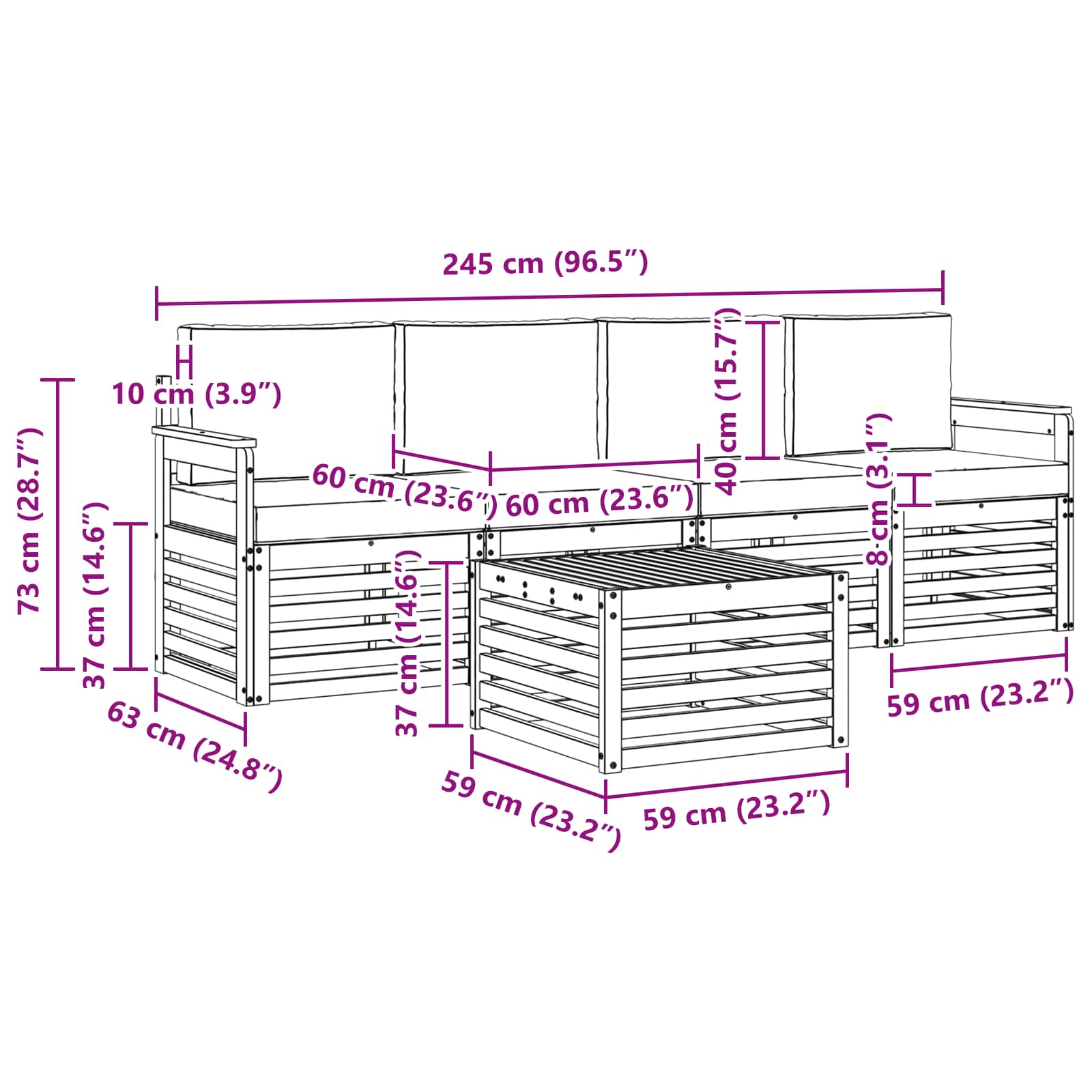 Set vanjskih sofa 5 pcs Bijela i svjetlosiva Poliester