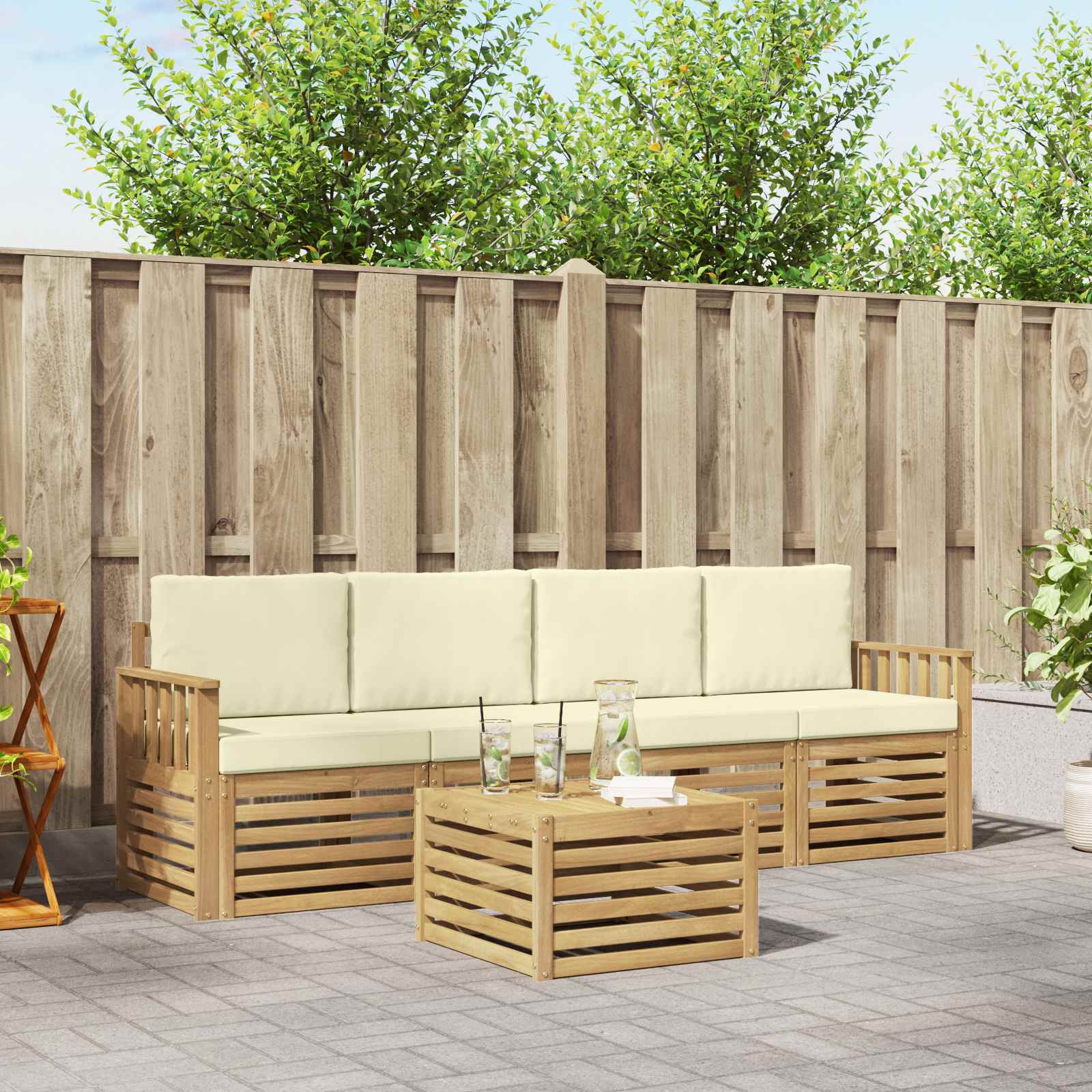 Set vanjskih sofa s jastukom 5 pcs Bijela i krem Poliester