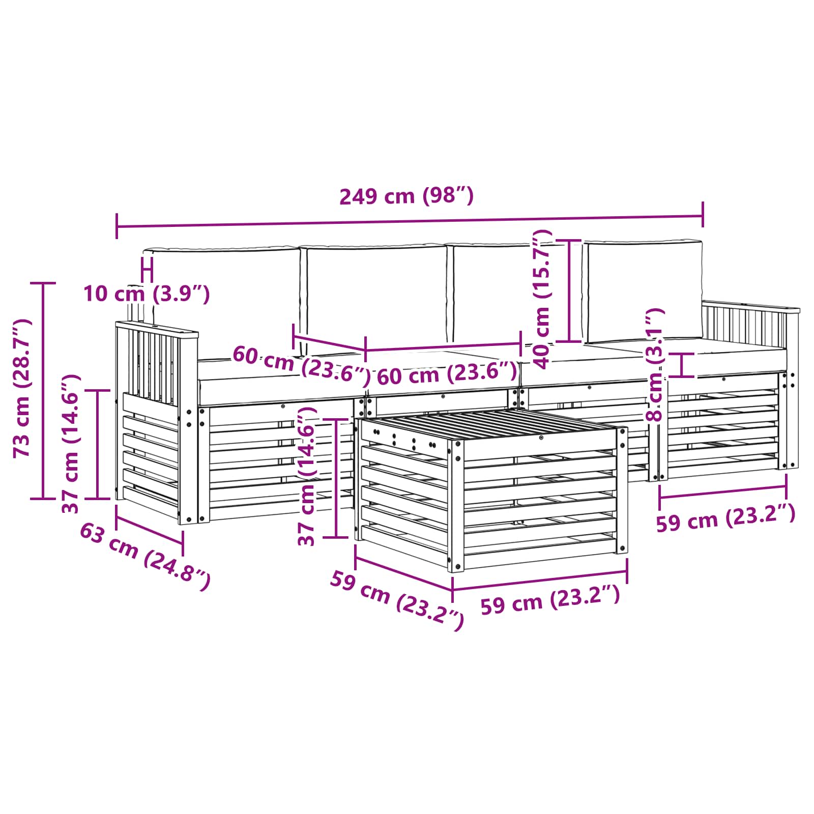 Set vanjskih sofa s jastukom 5 pcs Bijela i krem Poliester