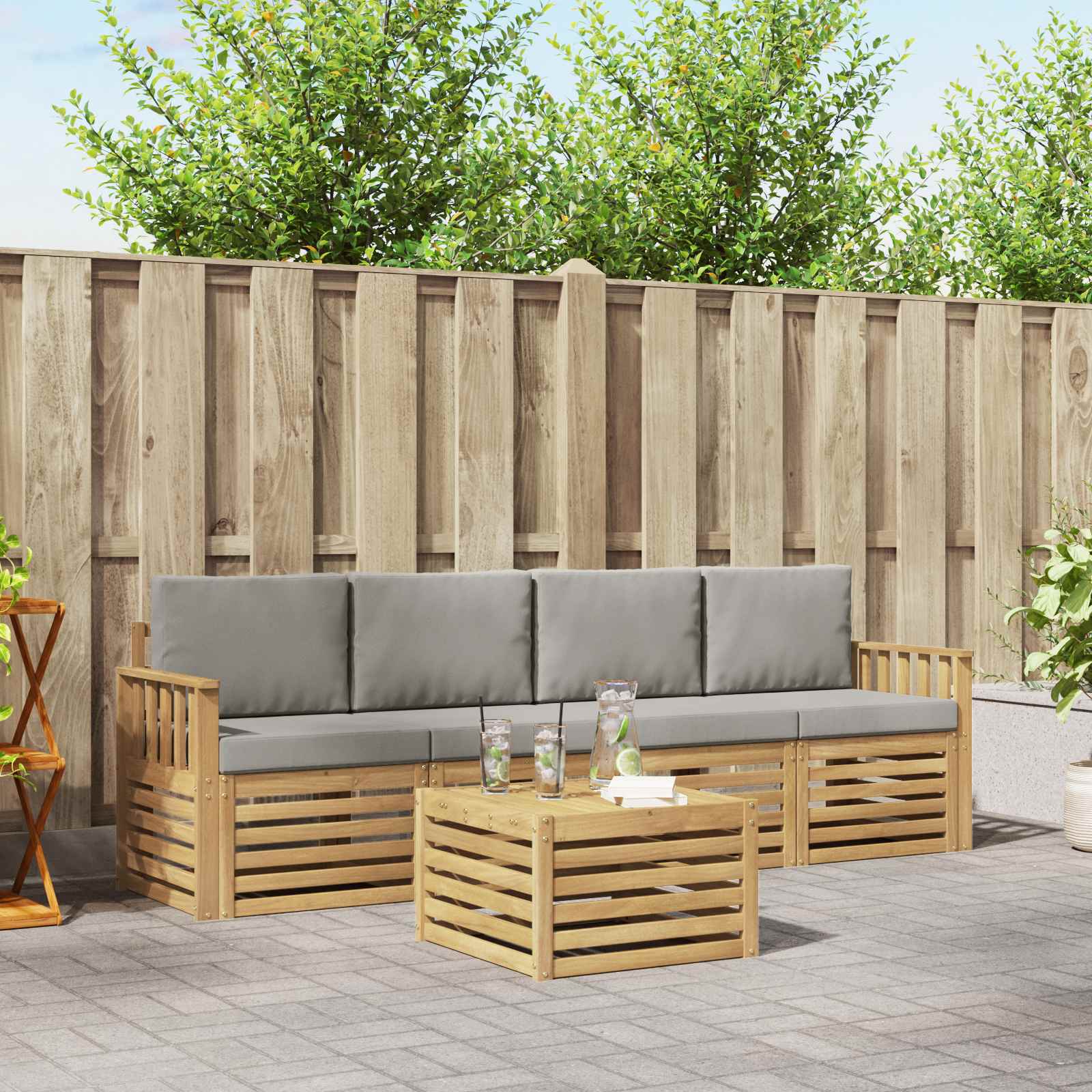Set vanjskih sofa 5 pcs Bijela i svjetlosiva Poliester