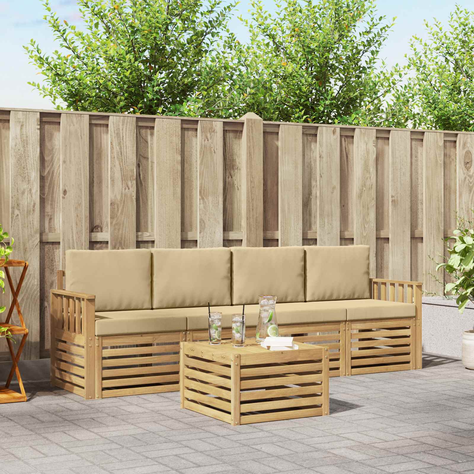 Set vanjskih sofa s jastukom 5 pcs Bijela i bež Poliester
