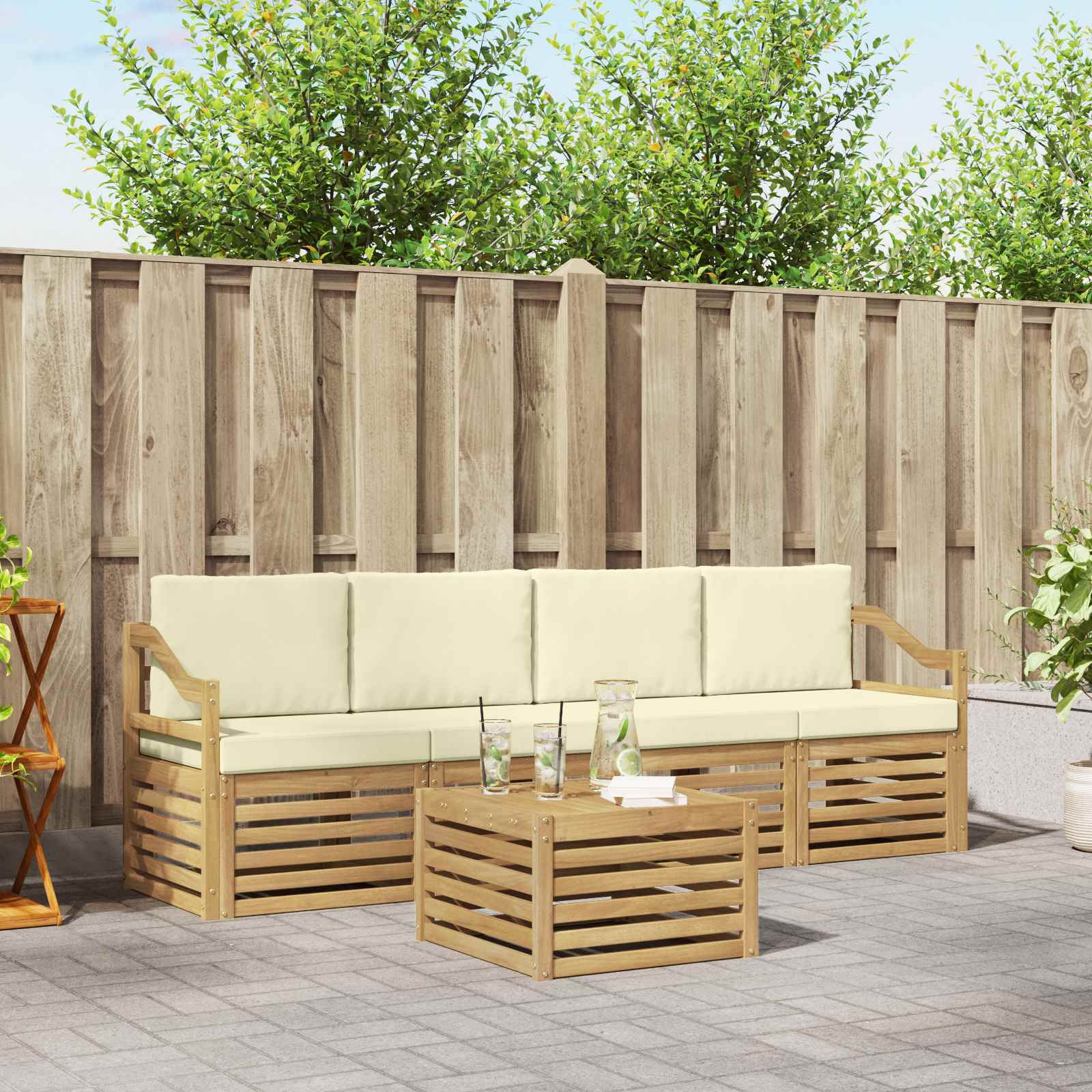 Set vanjskih sofa s jastukom 5 pcs Bijela i krem Poliester