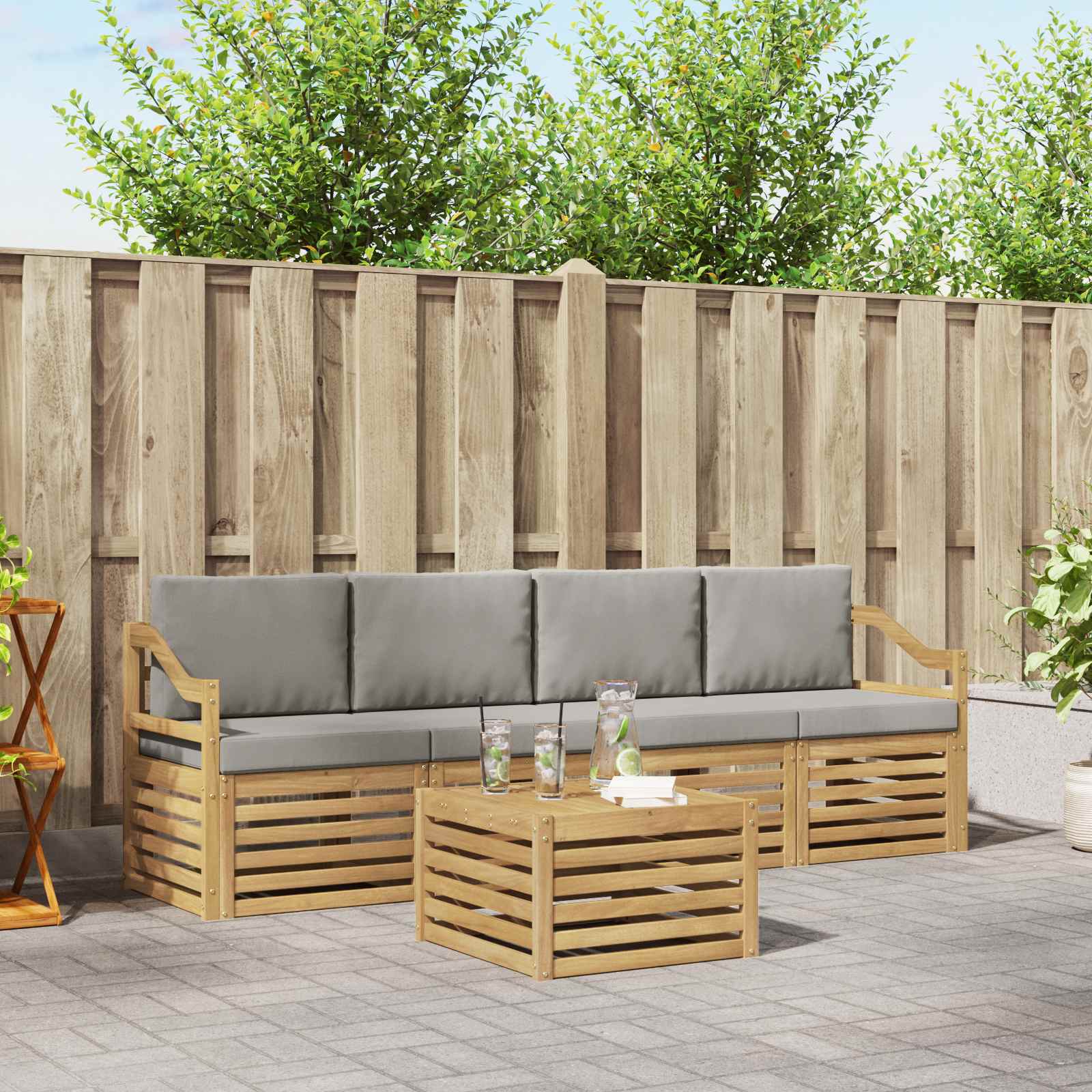 Set vanjskih sofa 5 pcs Bijela i svjetlosiva Poliester