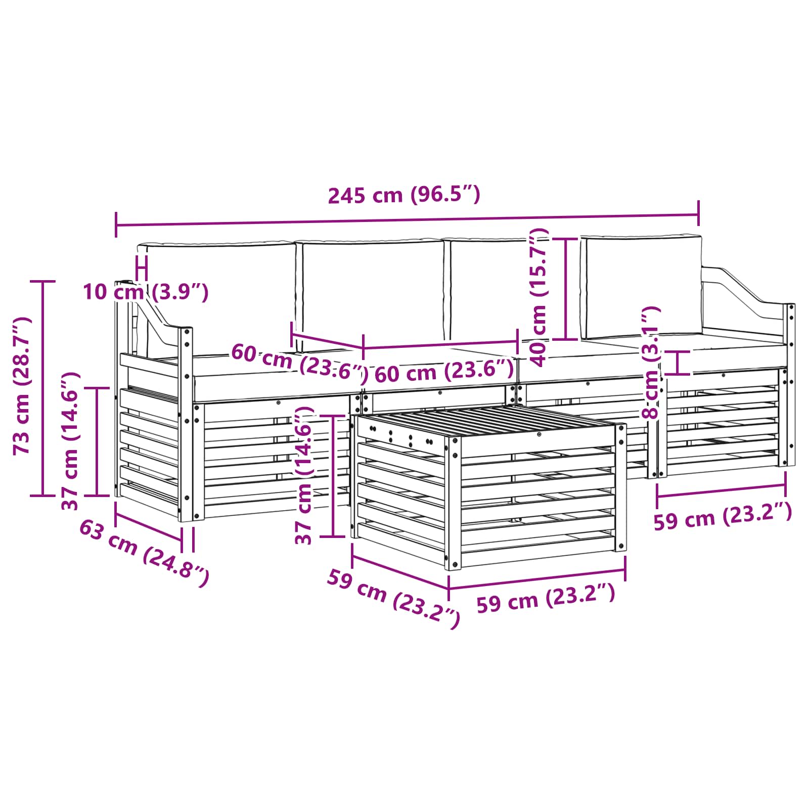 Set vanjskih sofa 5 pcs Bijela i svjetlosiva Poliester