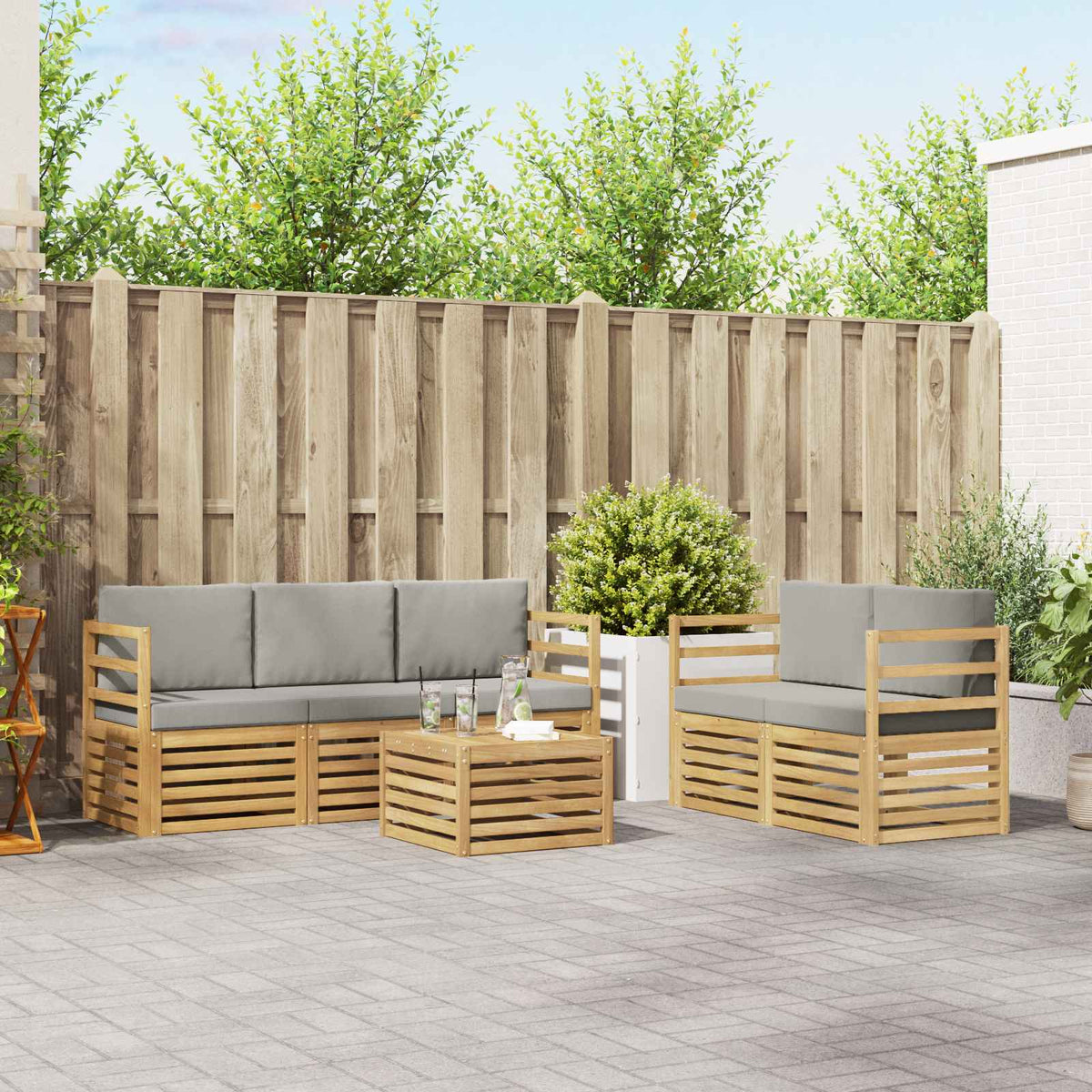 Set vanjskih sofa 6 kom. Bijela i svjetlosiva Poliester