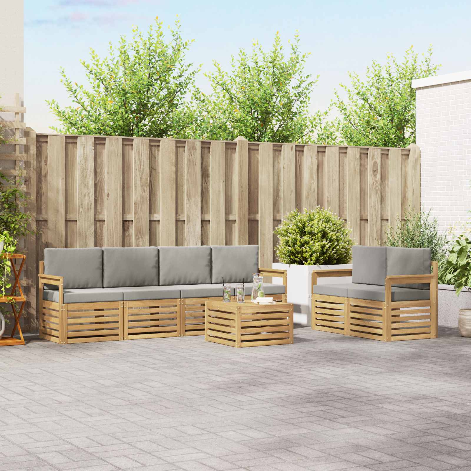 Set vanjskih sofa 7 pcs Bijela i svjetlosiva Poliester