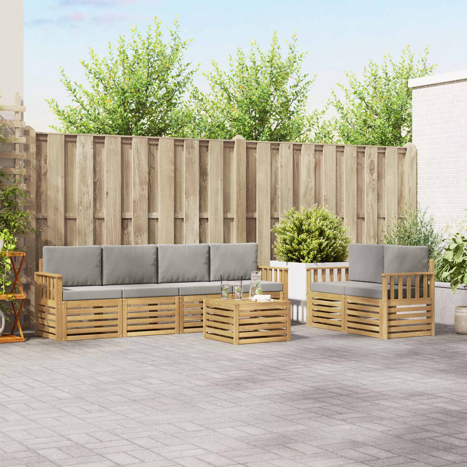 Set vanjskih sofa 7 pcs Bijela i svjetlosiva Poliester