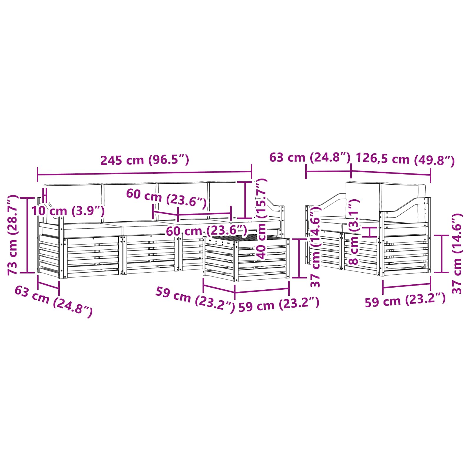 Set vanjskih sofa 7 pcs Bijela i svjetlosiva Poliester