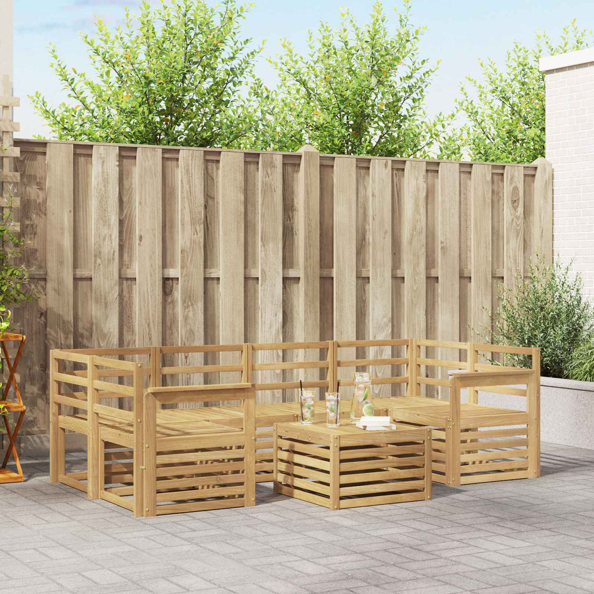 Set vanjskih sofa 7 kom. Bijela Čvrsto drvo akacije