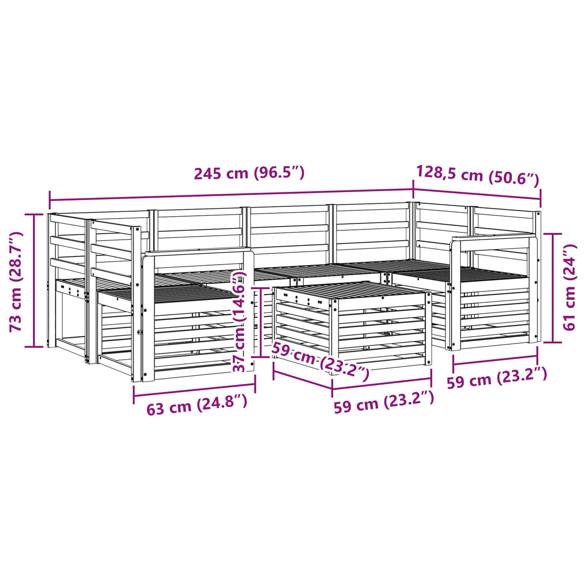 Set vanjskih sofa 7 kom. Bijela Čvrsto drvo akacije