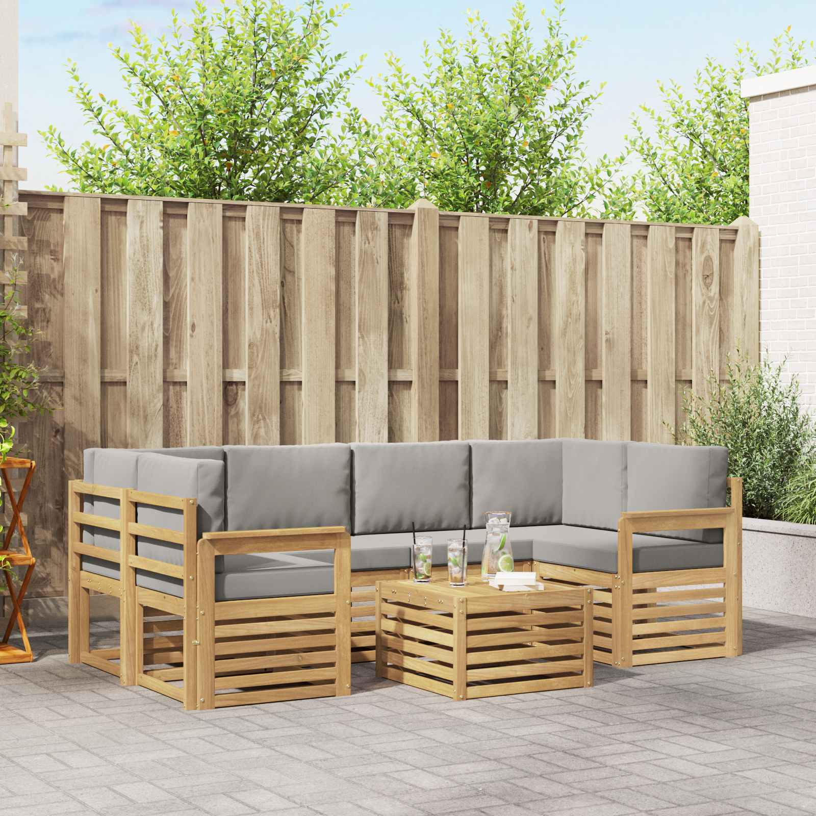 Set vanjskih sofa 7 pcs Bijela i svjetlosiva Poliester