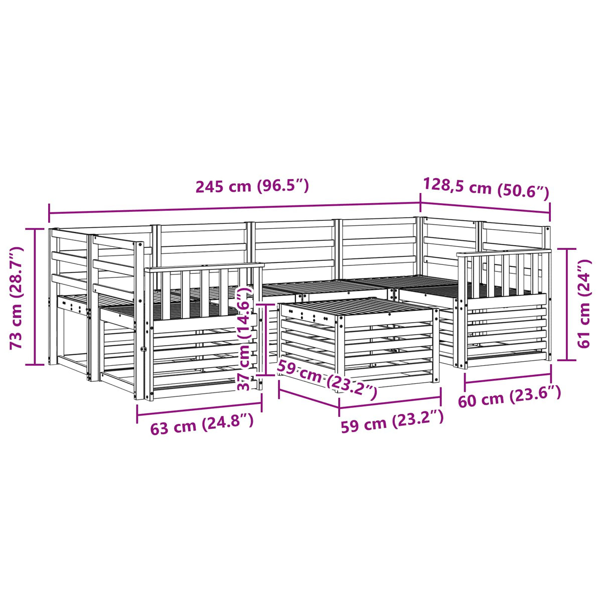 Set vanjskih sofa 7 kom. Bijela Čvrsto drvo akacije