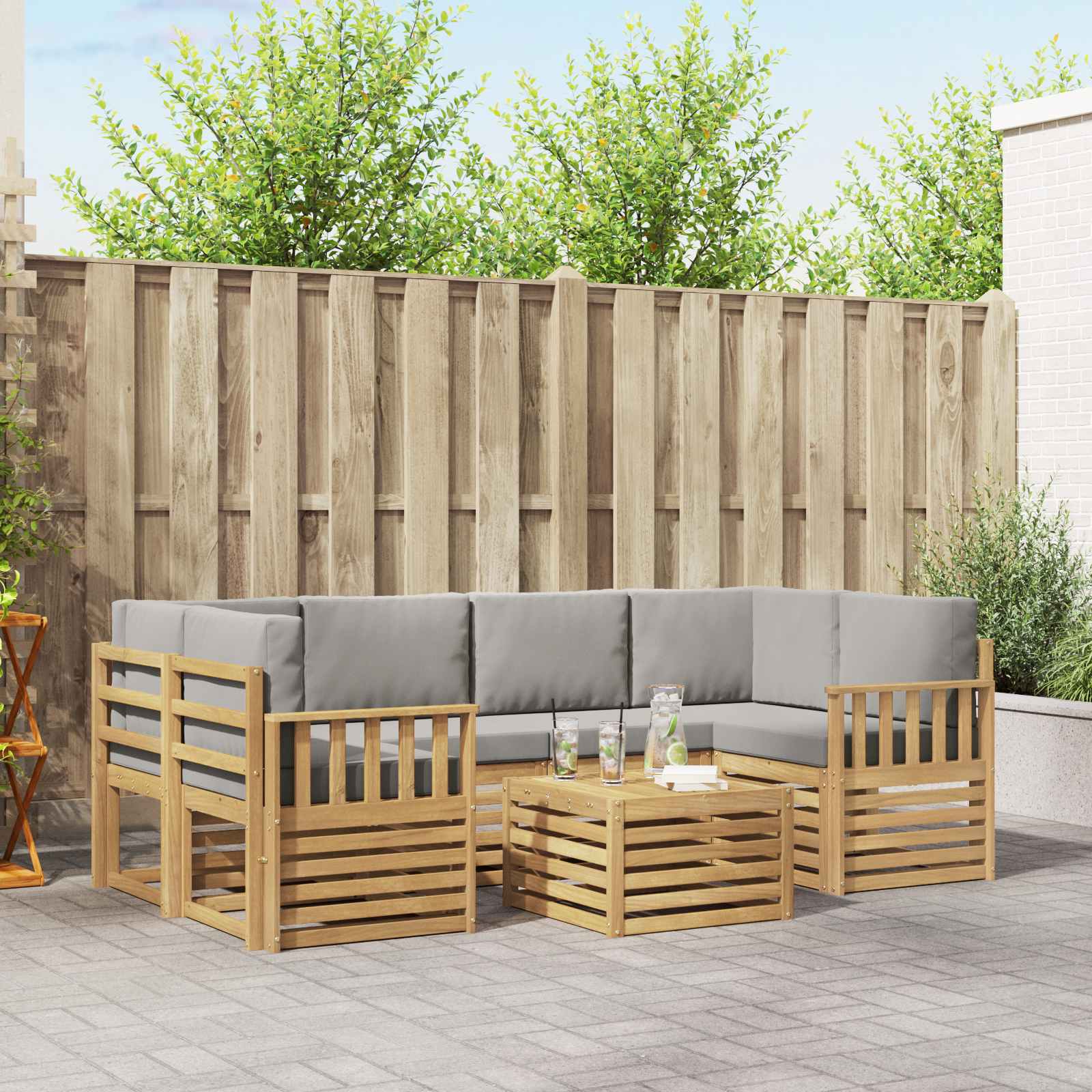 Set vanjskih sofa 7 kom. Bijela i svjetlosiva Poliester