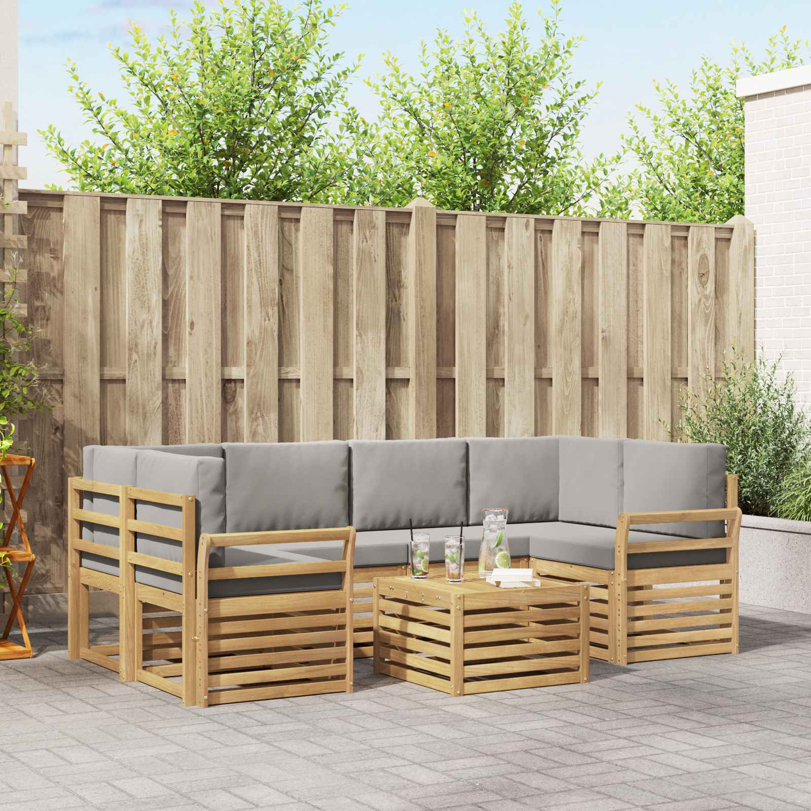 Set vanjskih sofa 7 kom. Bijela i svjetlosiva Poliester