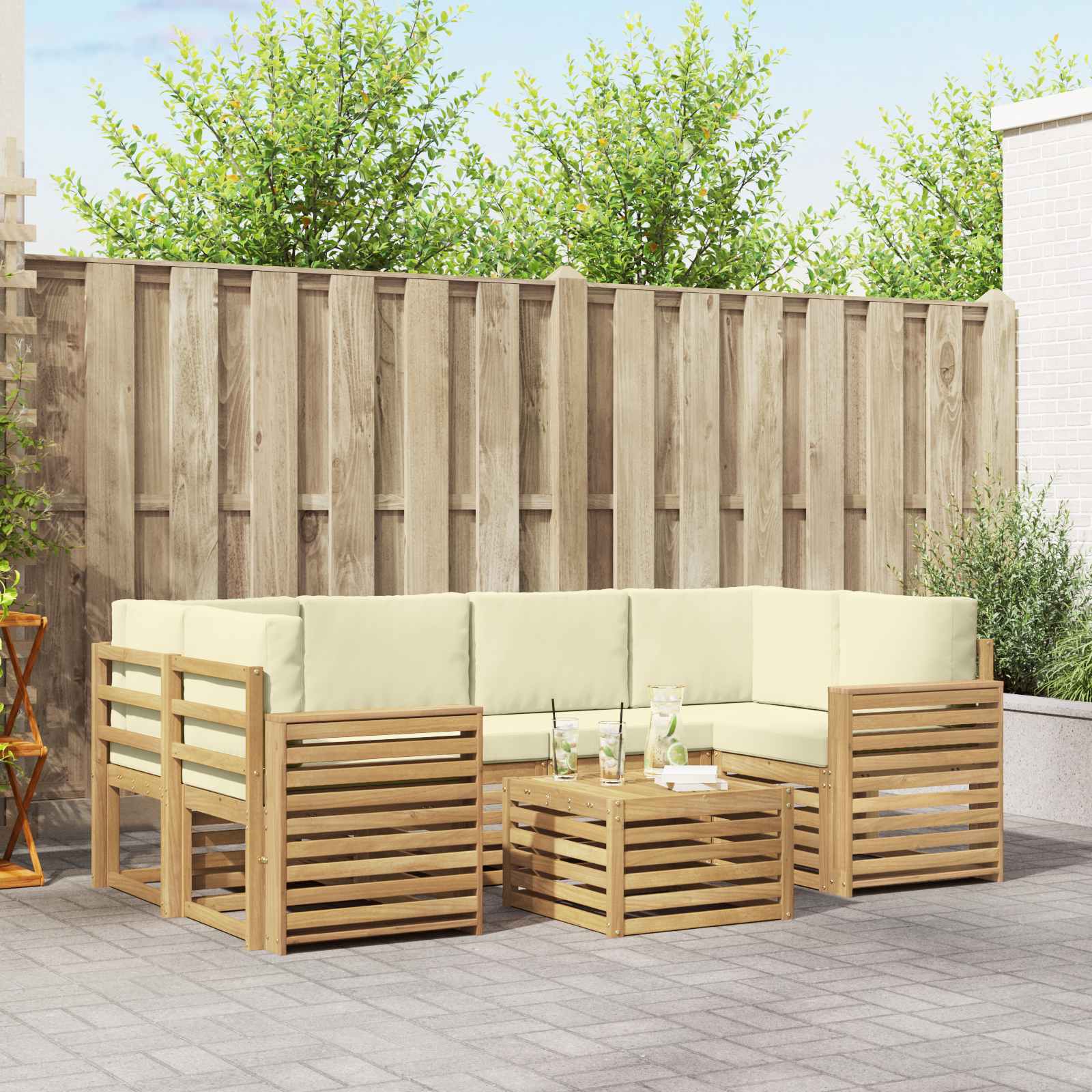 Set vanjskih sofa 7 kom. Bijela i krem Poliester