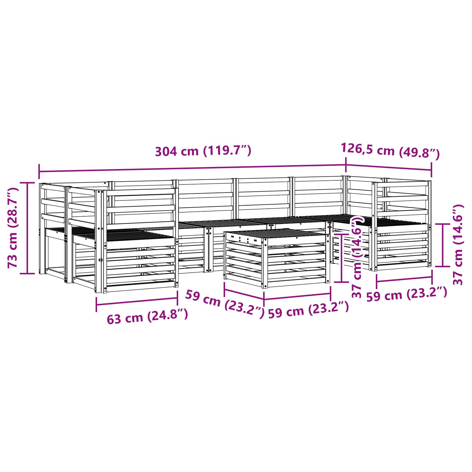 Set vanjskih sofa 8 pcs Bijela Čvrsto drvo akacije