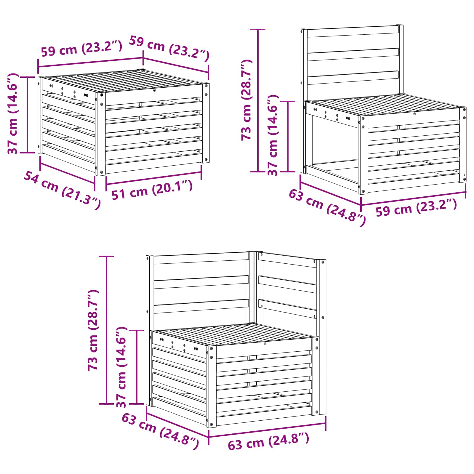 Set vanjskih sofa 8 pcs Bijela Čvrsto drvo akacije