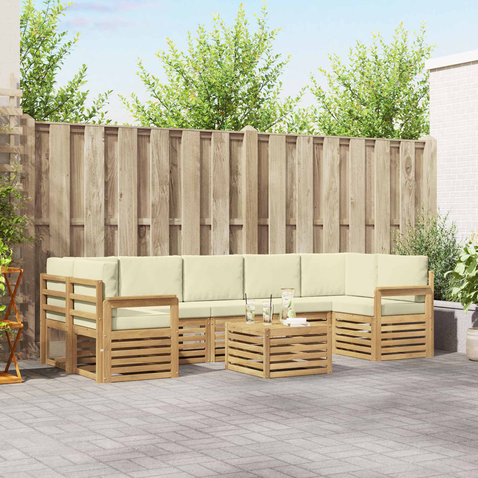 Set vanjskih sofa s jastukom 8 pcs Bijela i krem Poliester