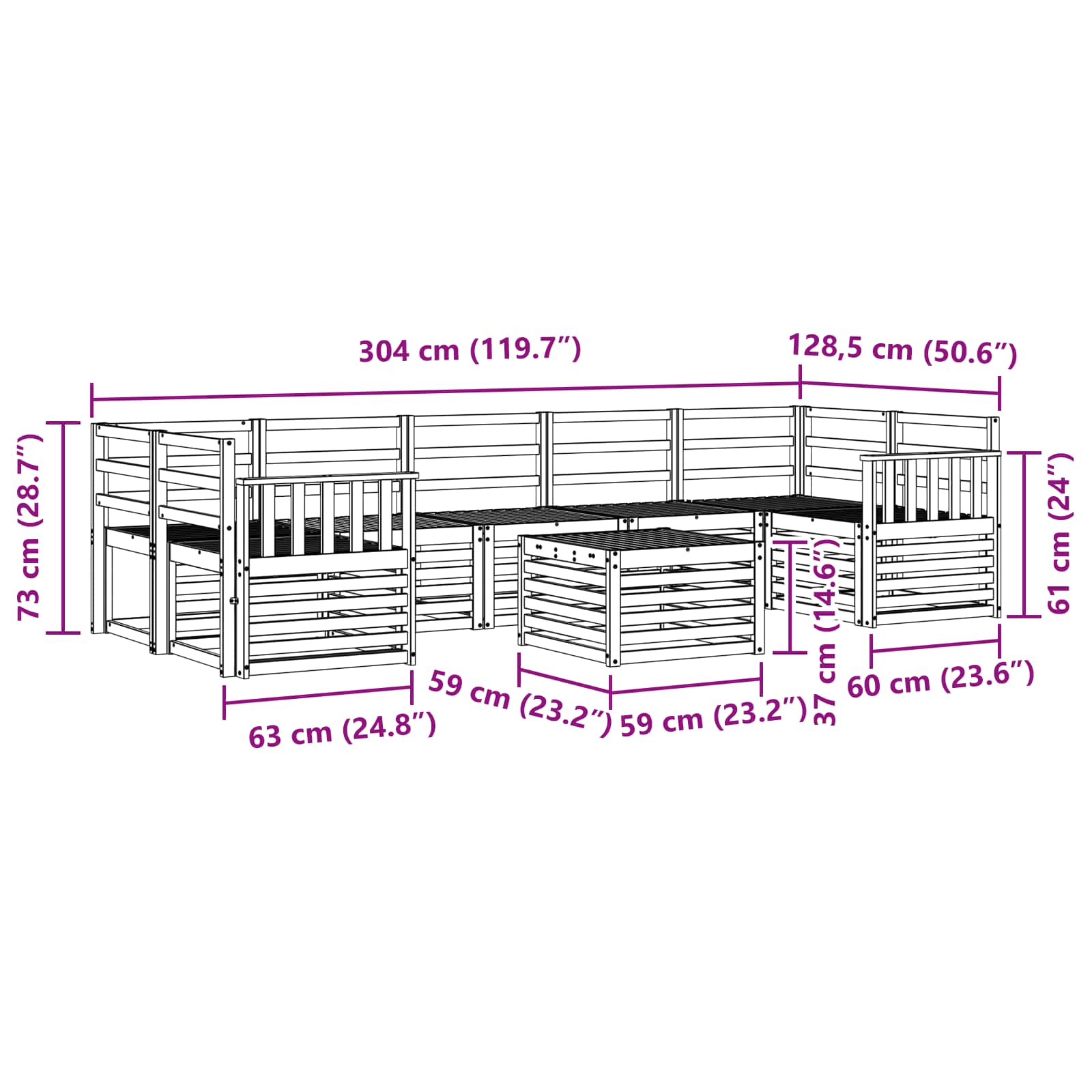 Set vanjskih sofa 8 pcs Bijela Čvrsto drvo akacije