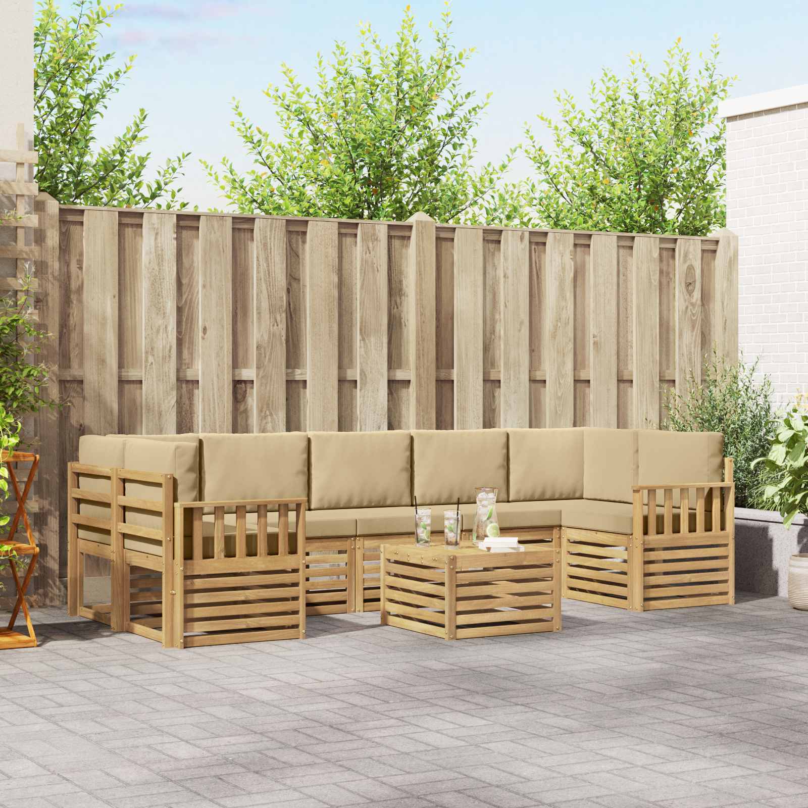 Set vanjskih sofa s jastukom 8 pcs Bijela i bež Poliester