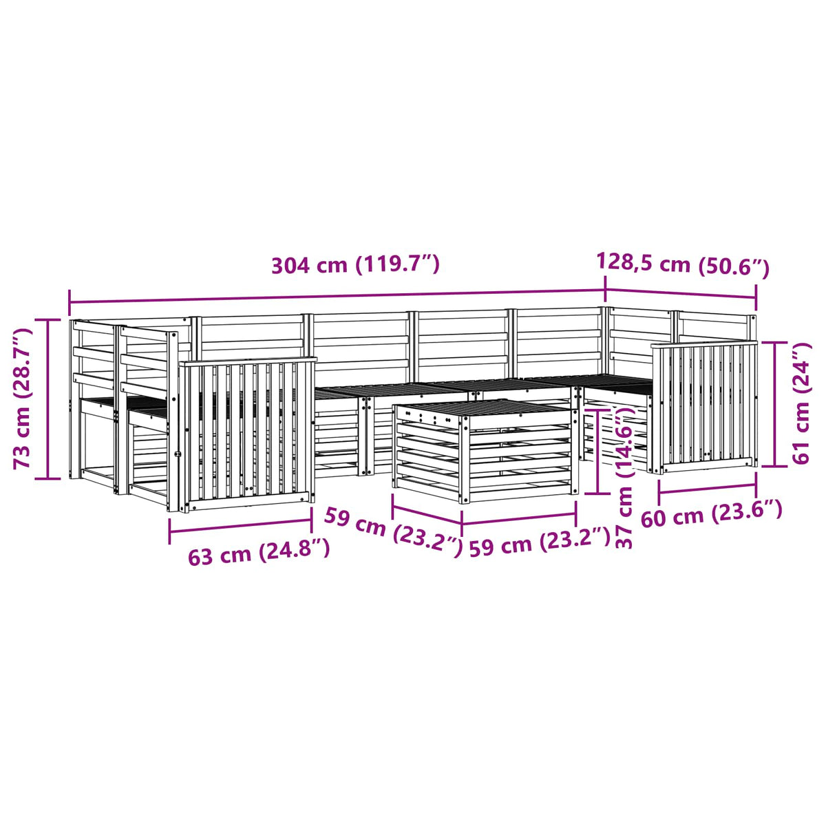 Set vanjskih sofa 8 kom. Bijela Čvrsto drvo akacije