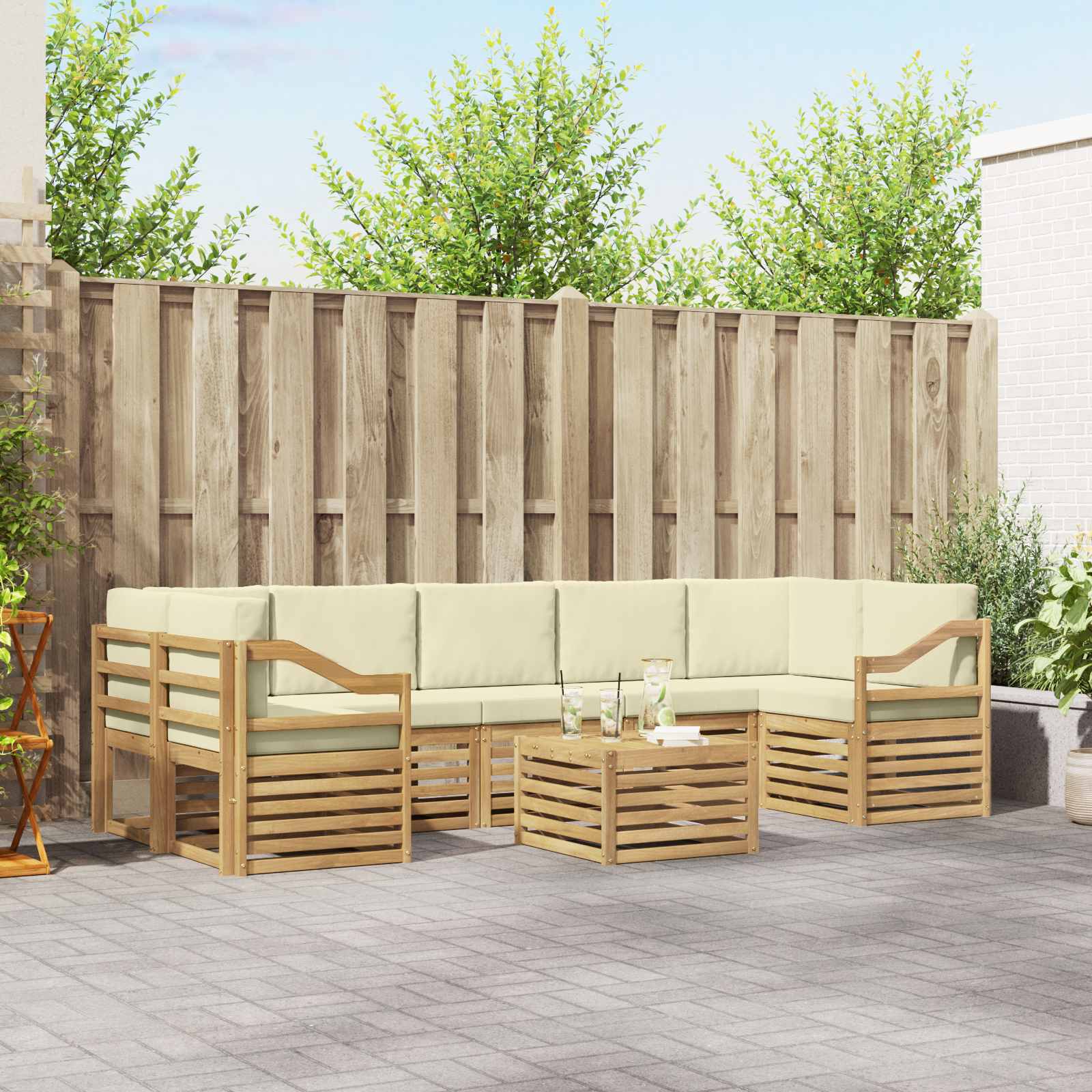 Set vanjskih sofa s jastukom 8 pcs Bijela i krem Poliester