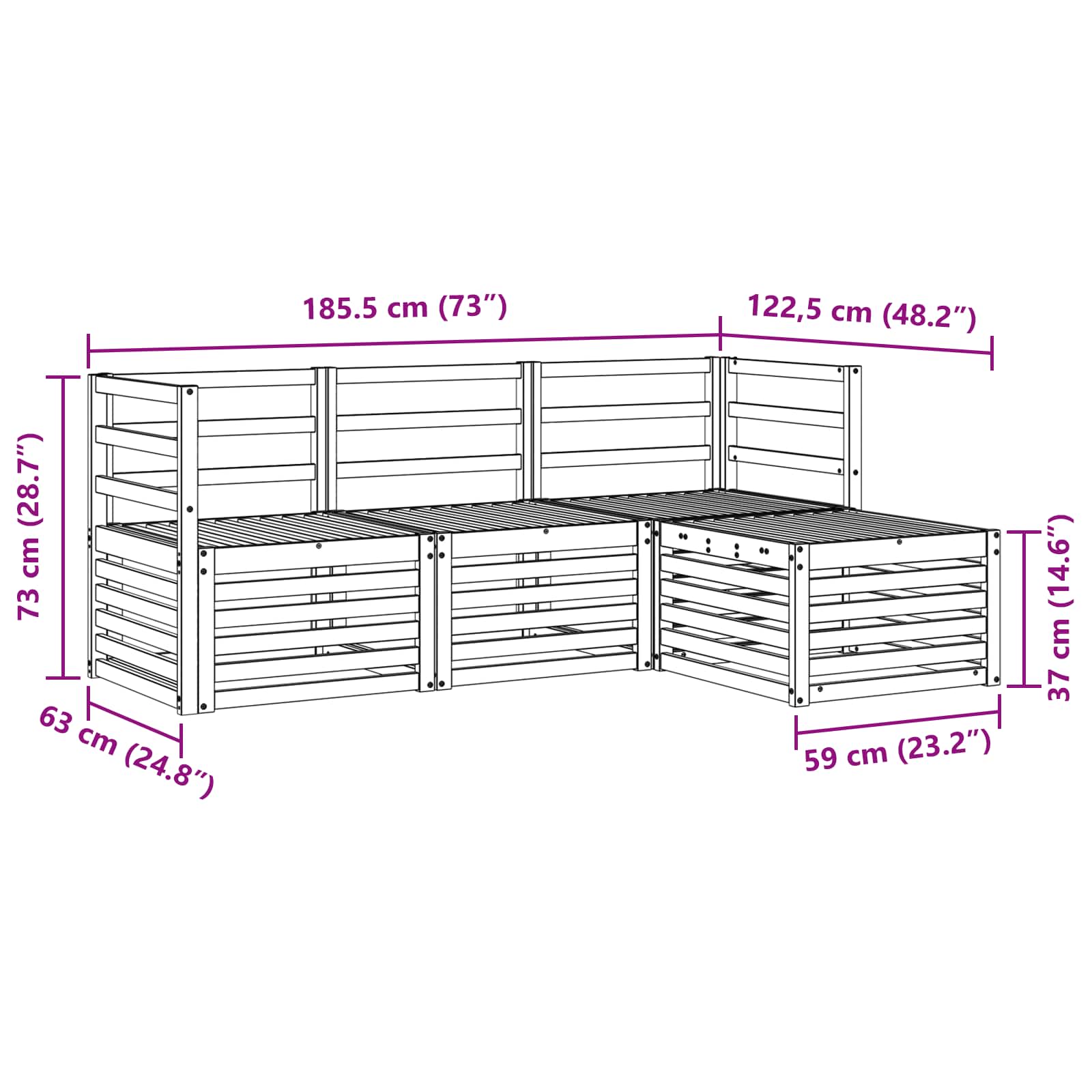 Set vanjskih sofa 4 pcs Bijela Čvrsto drvo akacije