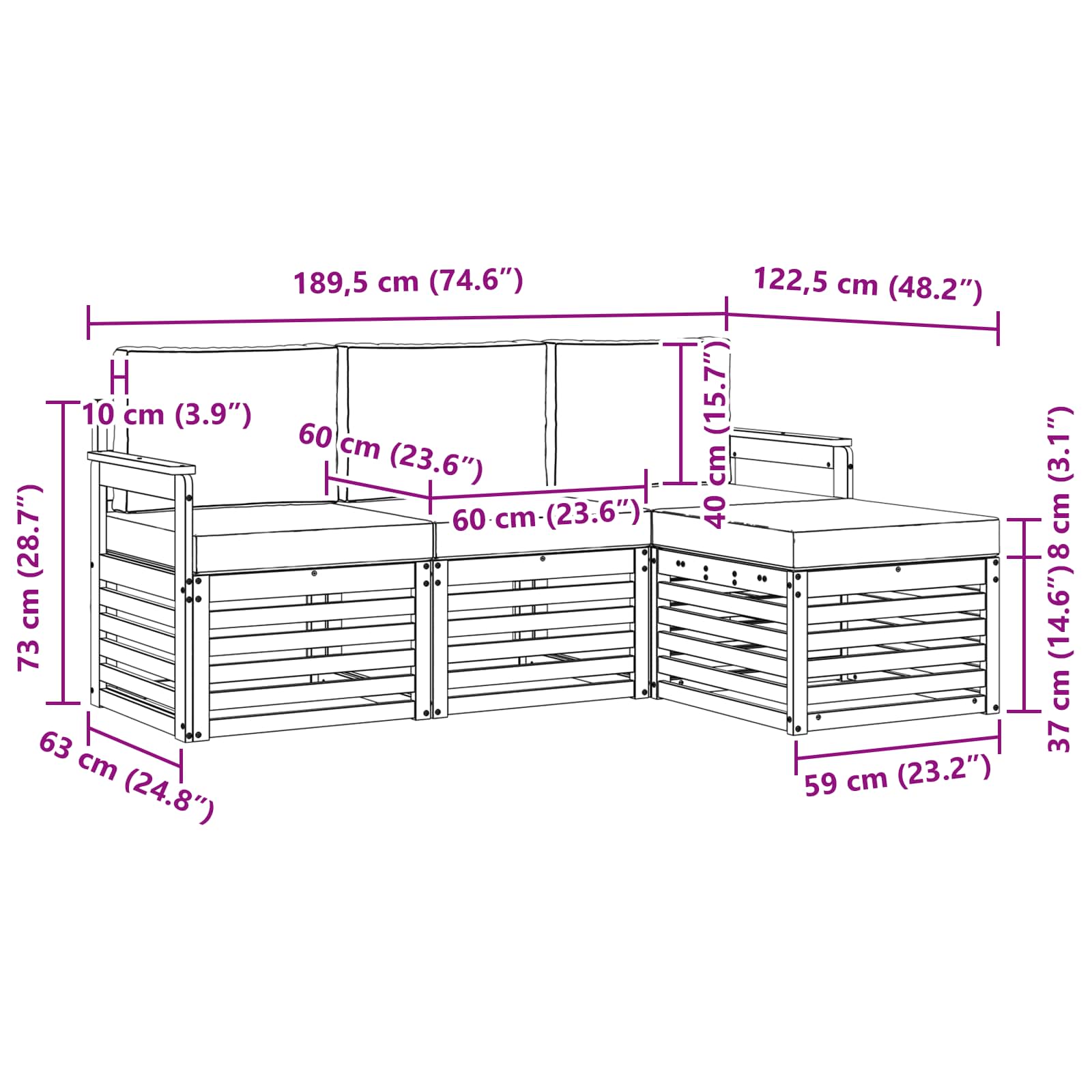 Set vanjskih sofa 4 pcs Bijela i svjetlosiva