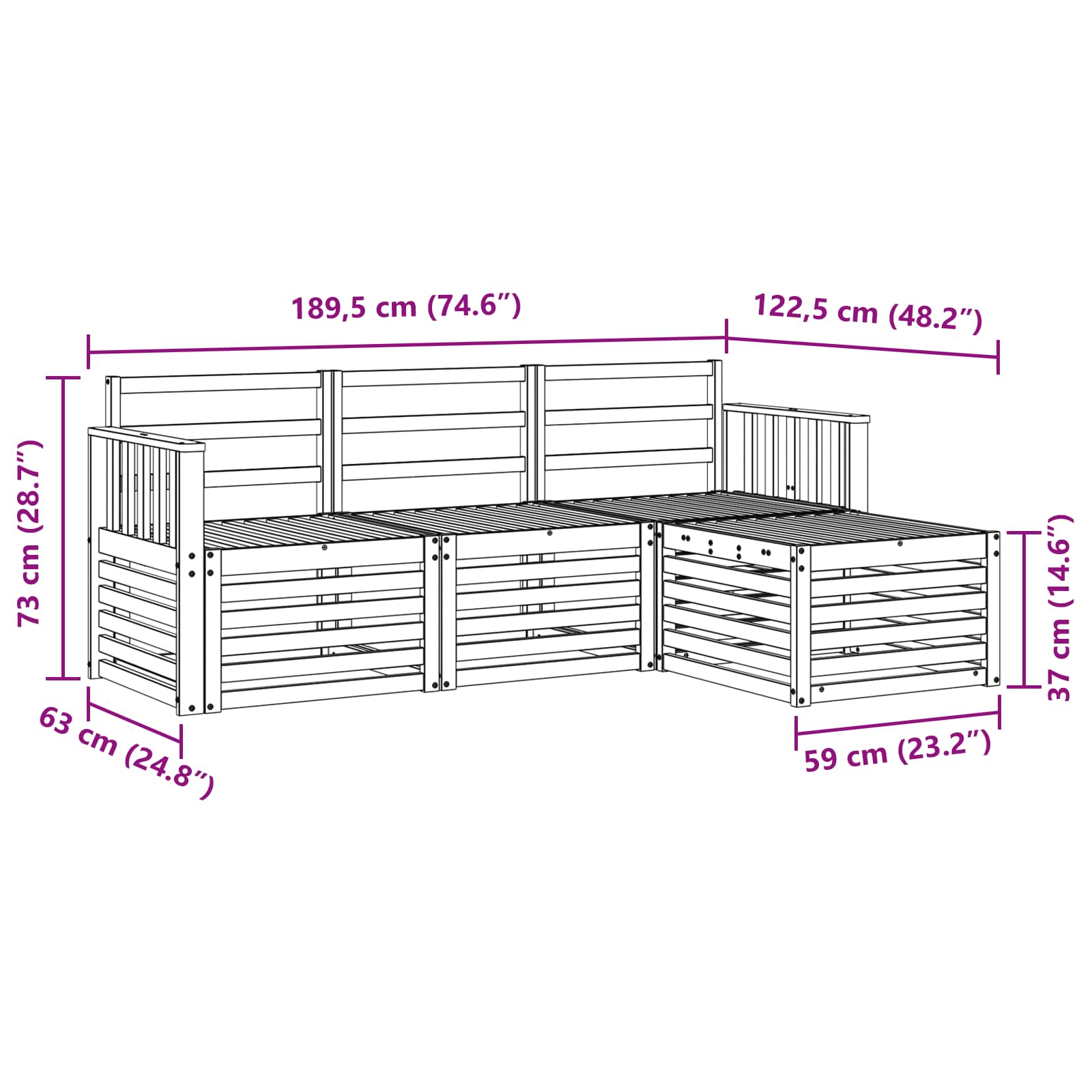 Set vanjskih sofa 4 pcs Bijela 189,5 x 122,5 x 73 cm