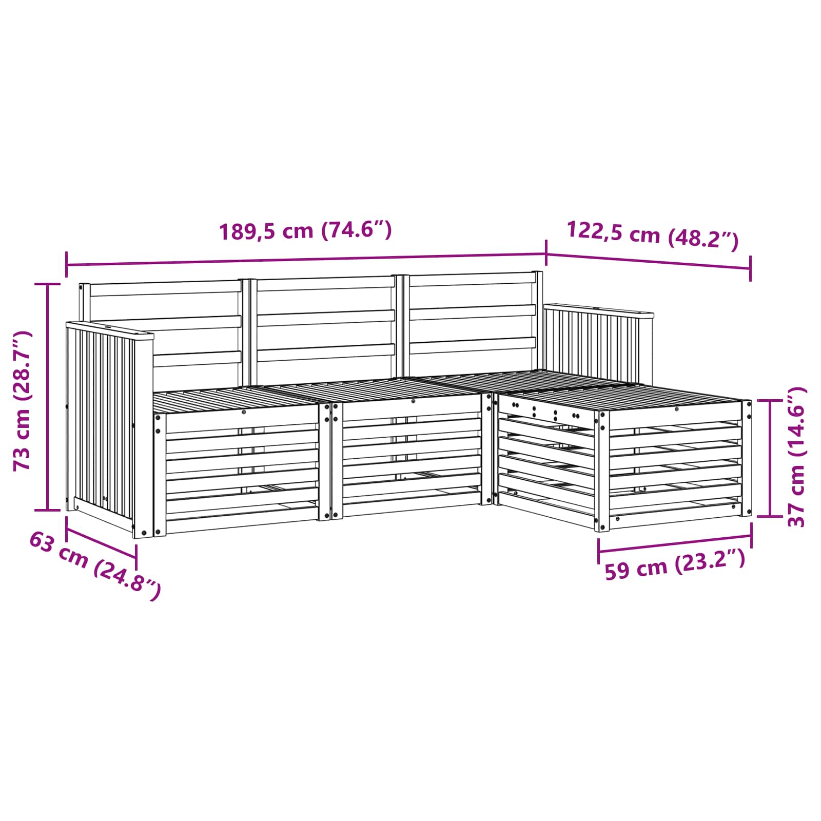 Set vanjskih sofa 4 pcs Bijela 189,5 x 122,5 x 73 cm