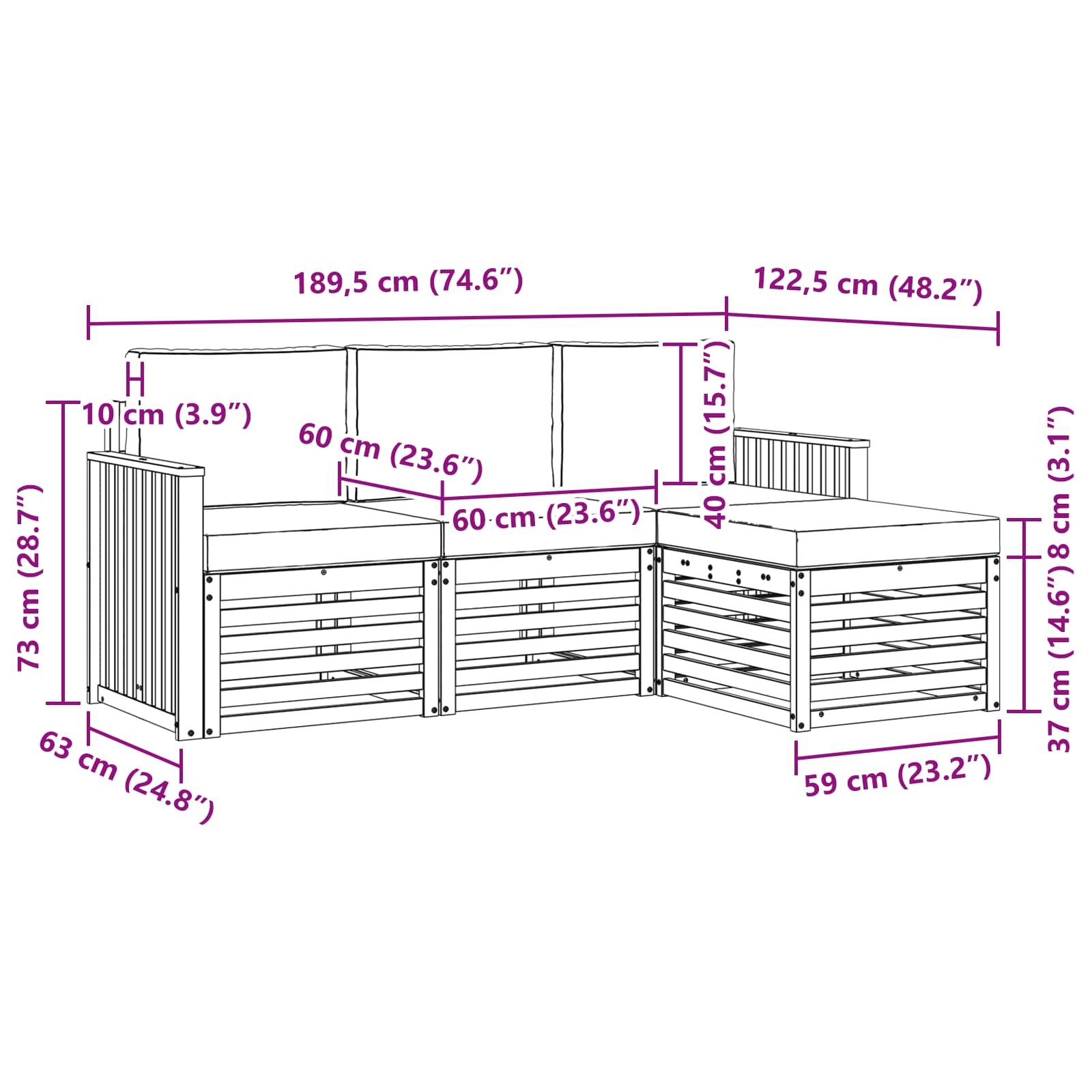 Set vanjskih sofa 4 pcs Bijela i bež 189,5 x 122,5 x 73 cm