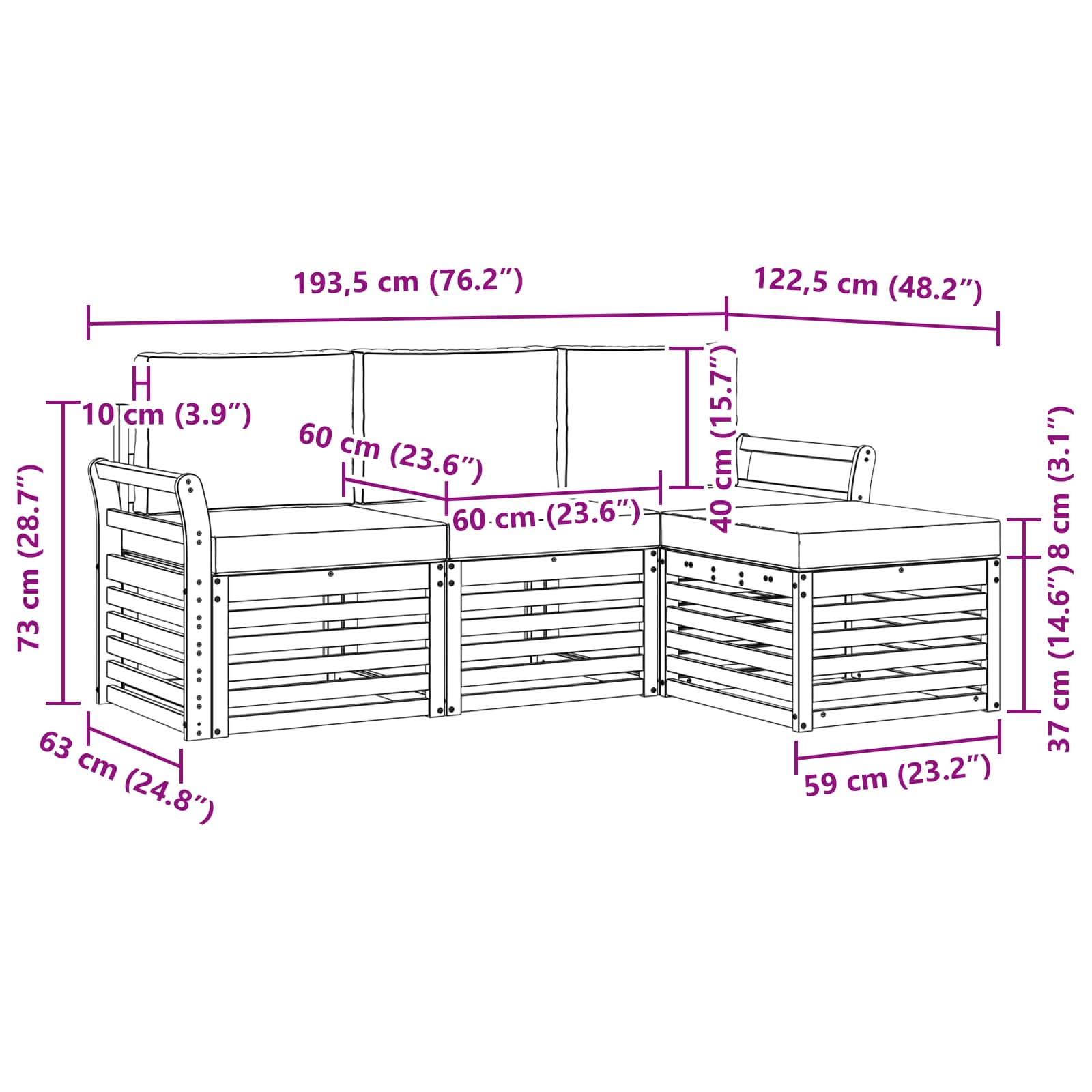 Set vanjskih sofa 4 pcs Bijela i antracit 193,5 x 122,5 x 73 cm