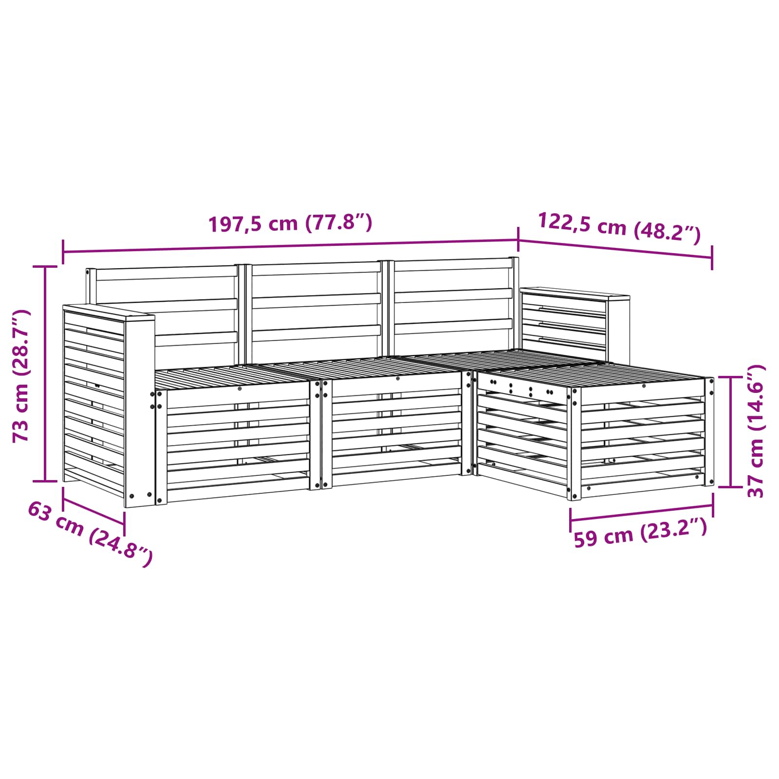 Set vanjskih sofa 4 pcs Bijela 197,5 x 122,5 x 73 cm