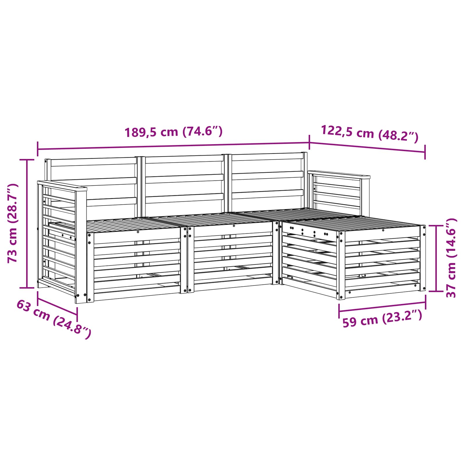 Set vanjskih sofa 4 pcs Bijela Čvrsto drvo akacije