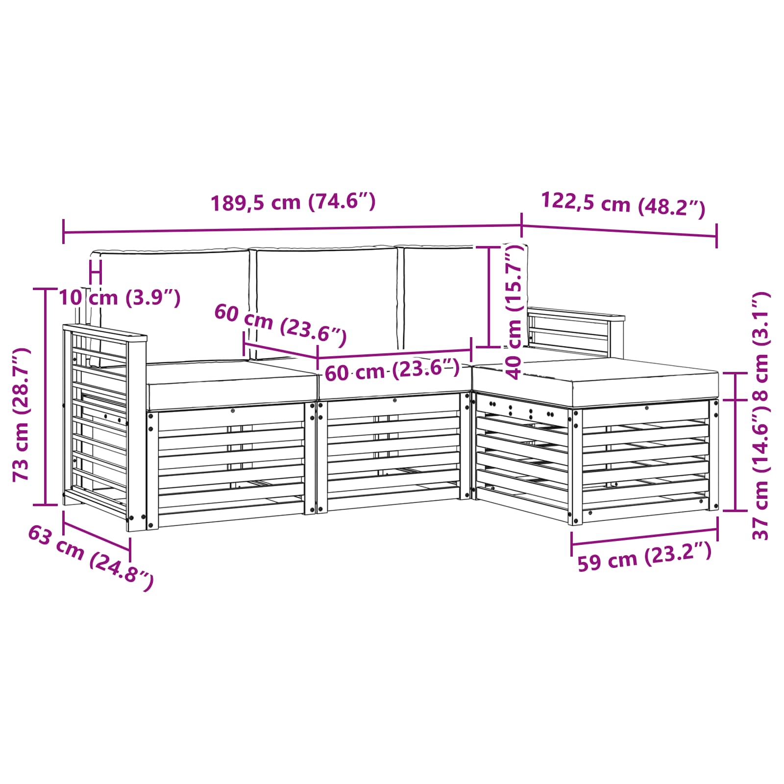 Set vanjskih sofa 4 pcs Bijela i svjetlosiva