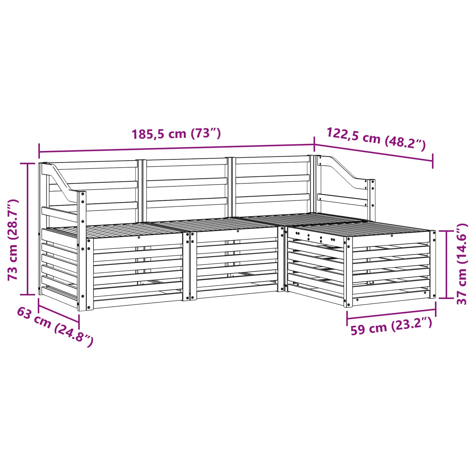Set vanjskih sofa 4 pcs Bijela Čvrsto drvo akacije