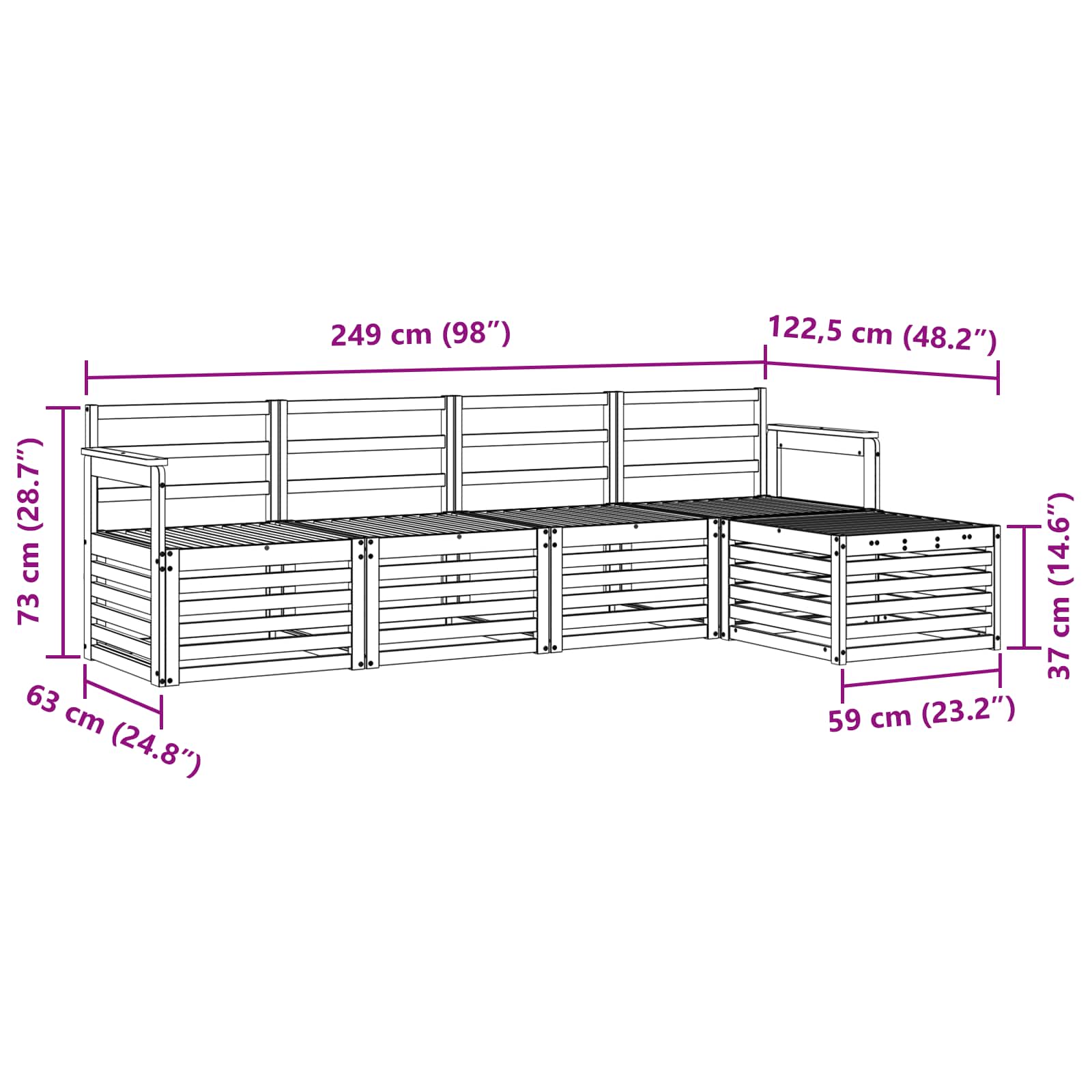 Set vanjskih sofa 5 pcs Bijela 249 x 122,5 x 73 cm