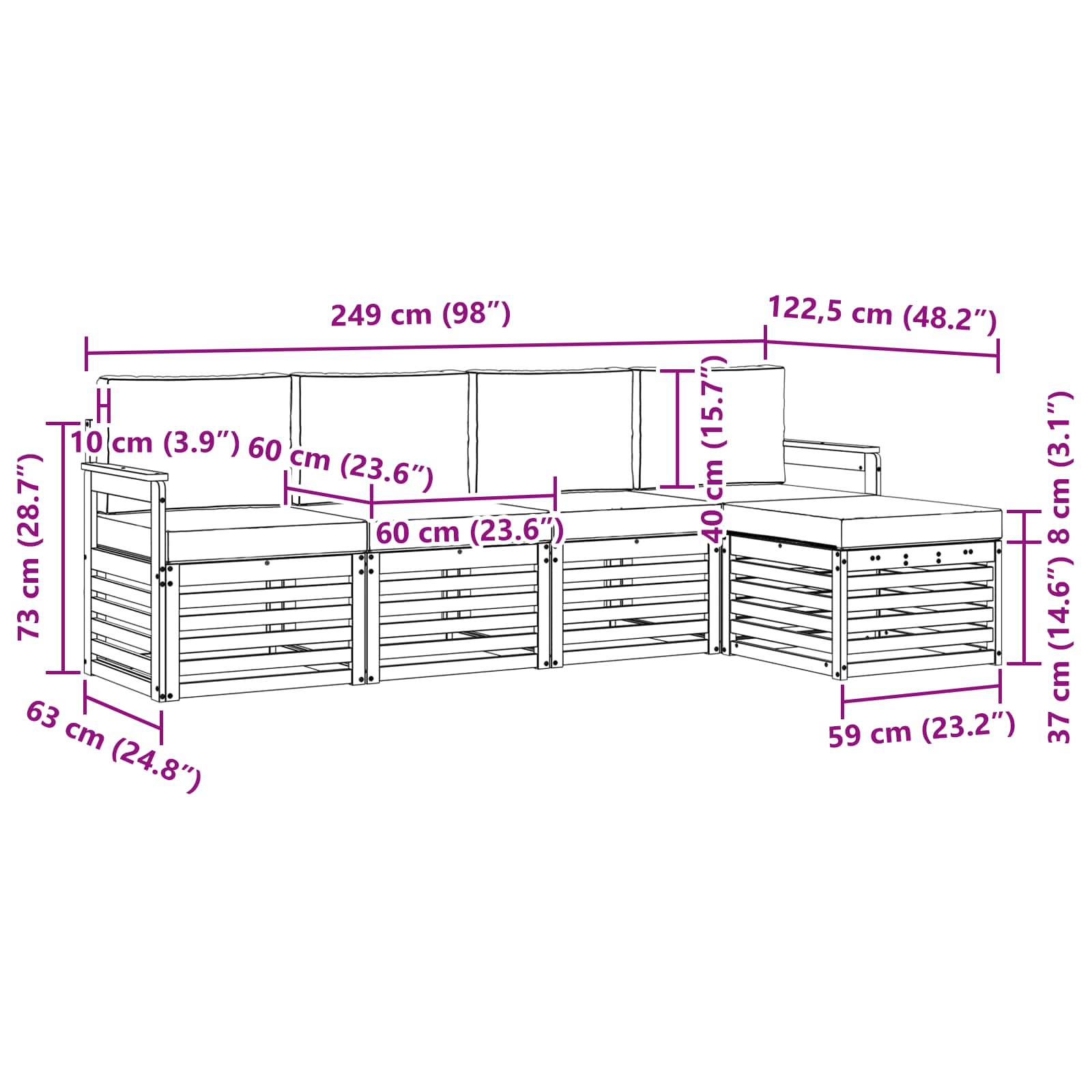 Set vanjskih sofa 5 pcs Bijela i svjetlosiva