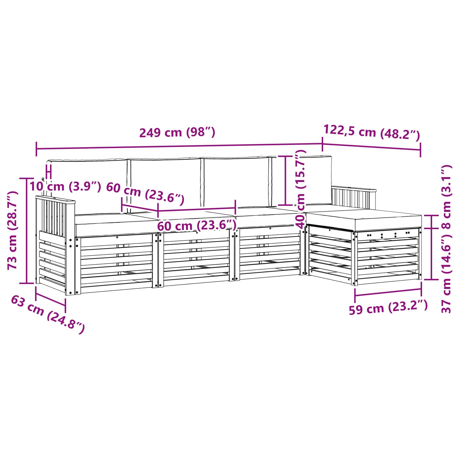 Set vanjskih sofa 5 pcs Bijela i bež 249 x 122,5 x 73 cm