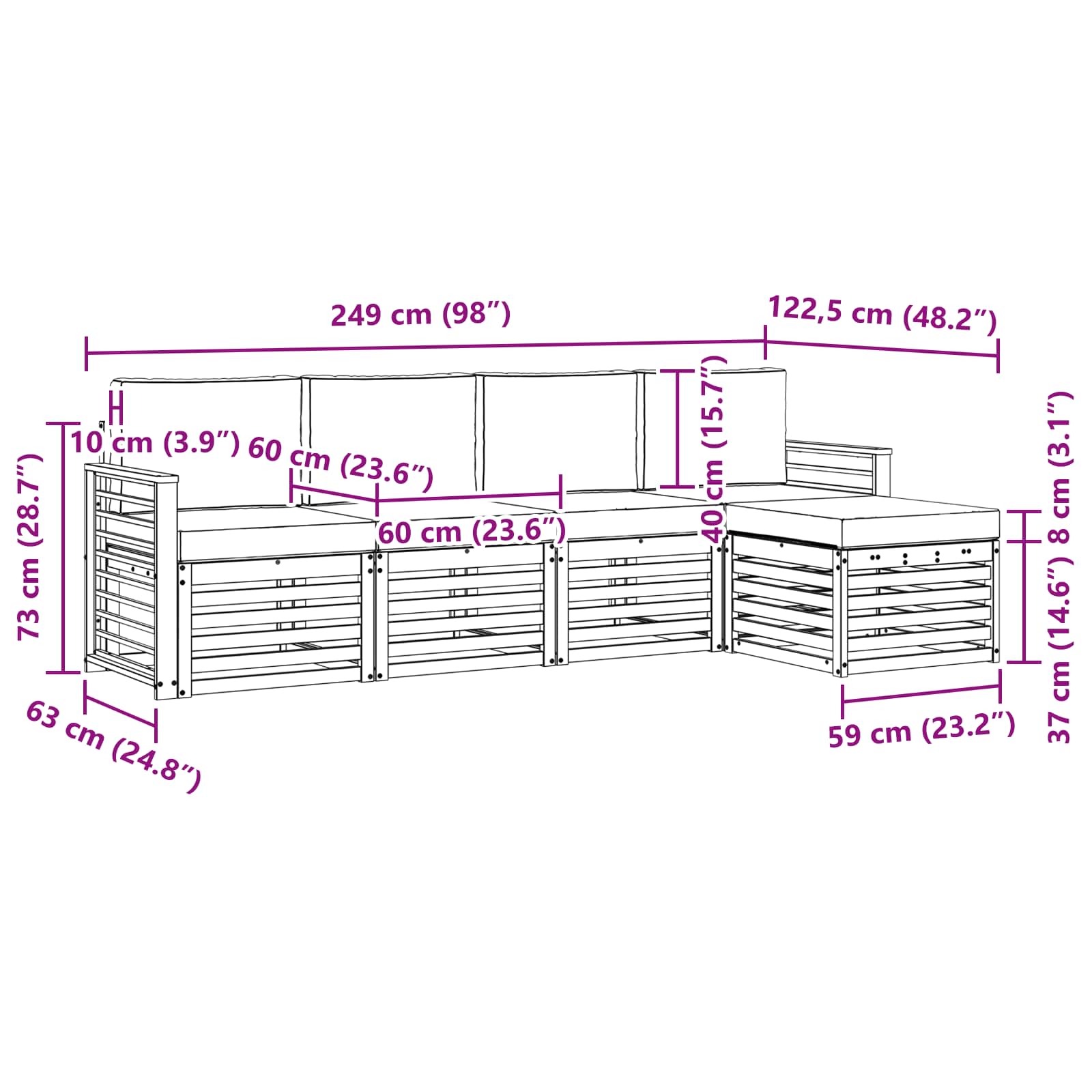 Set vanjskih sofa 5 pcs Bijela i antracit 249 x 122,5 x 73 cm