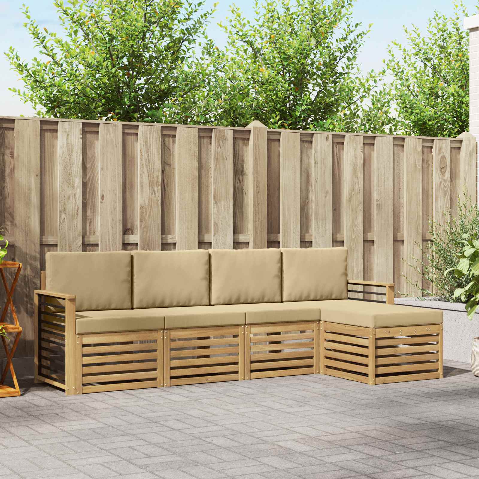 Set vanjskih sofa s jastukom 5 pcs Bijela i bež Poliester