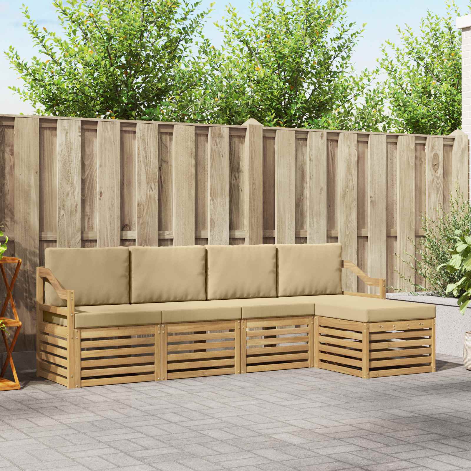 Set vanjskih sofa s jastukom 5 pcs Bijela i bež Poliester