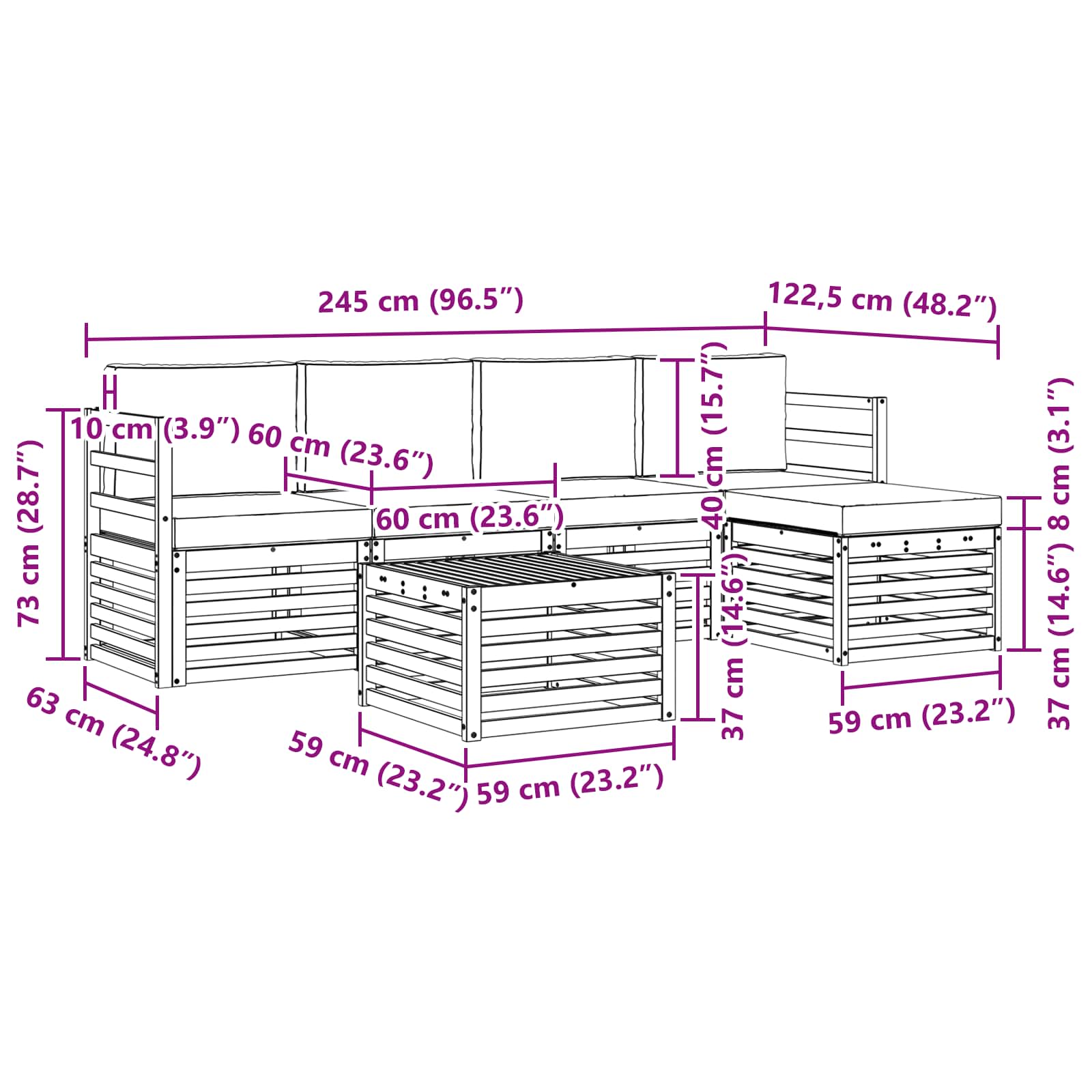 Set vanjskih sofa 6 pcs Bijela i antracit 59 x 59 x 37 cm