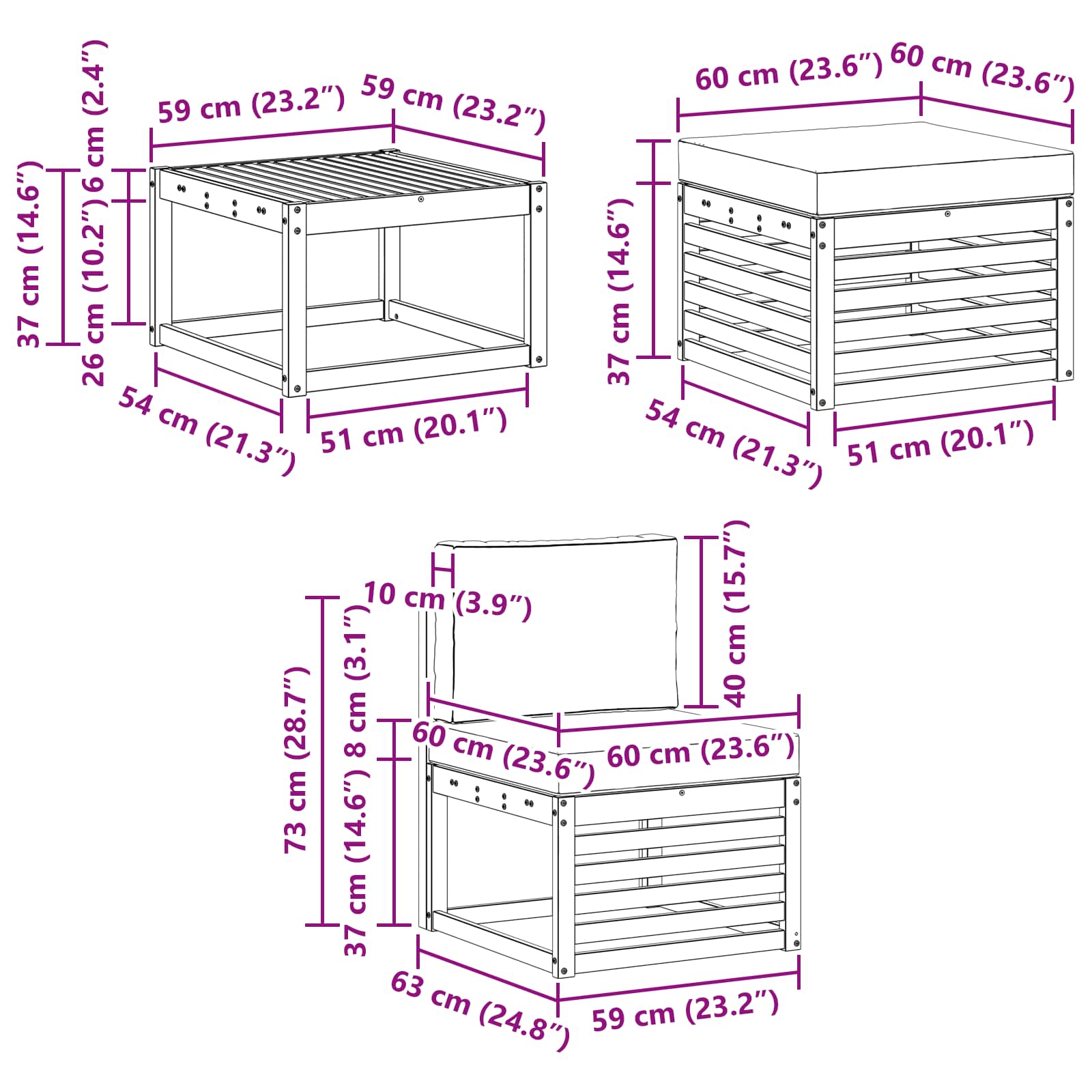 Set vanjskih sofa 6 pcs Bijela i krem 59 x 59 x 37 cm Poliester