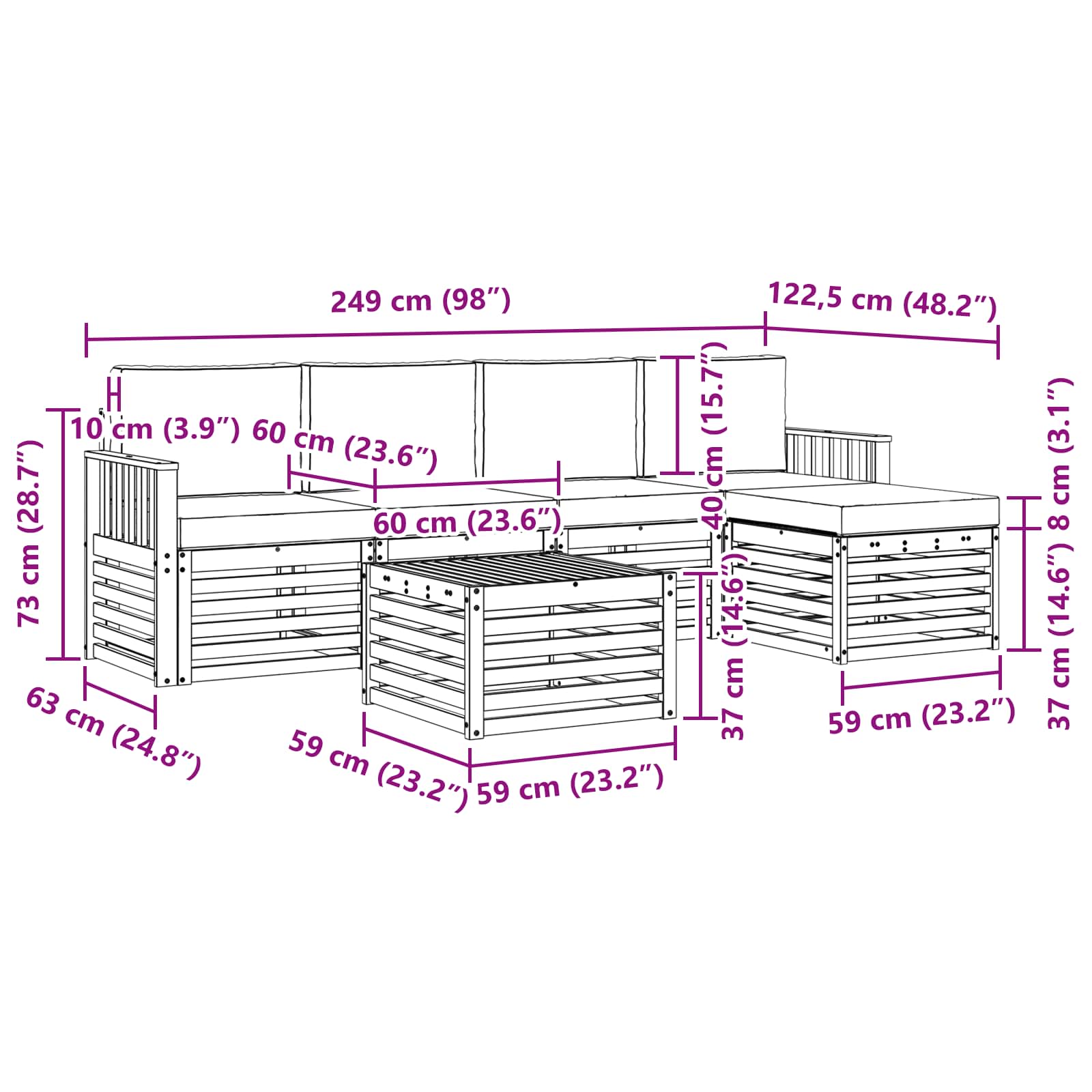 Set vanjskih sofa 6 pcs Bijela i antracit 59 x 59 x 37 cm