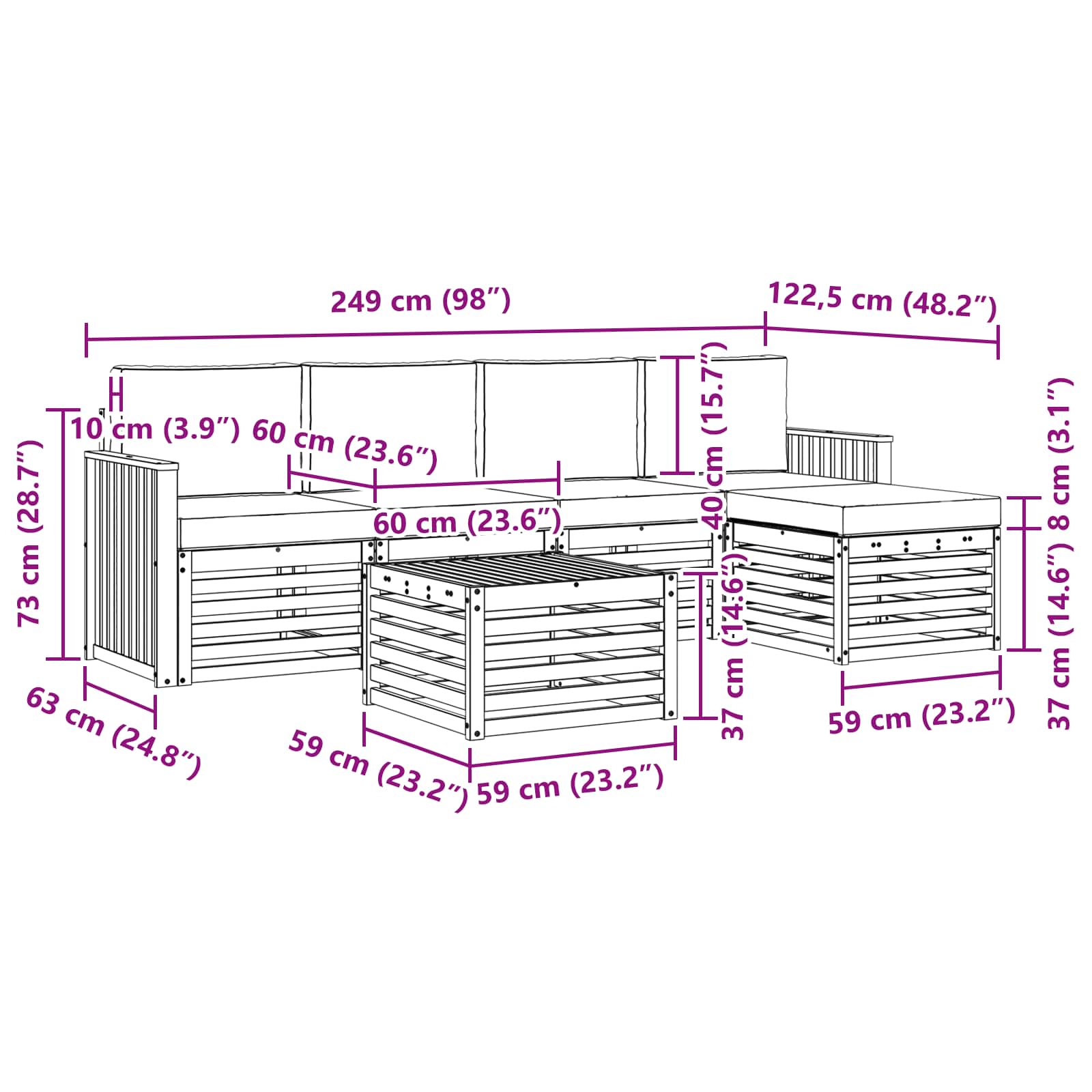 Set vanjskih sofa 6 pcs Bijela i krem 59 x 59 x 37 cm Poliester